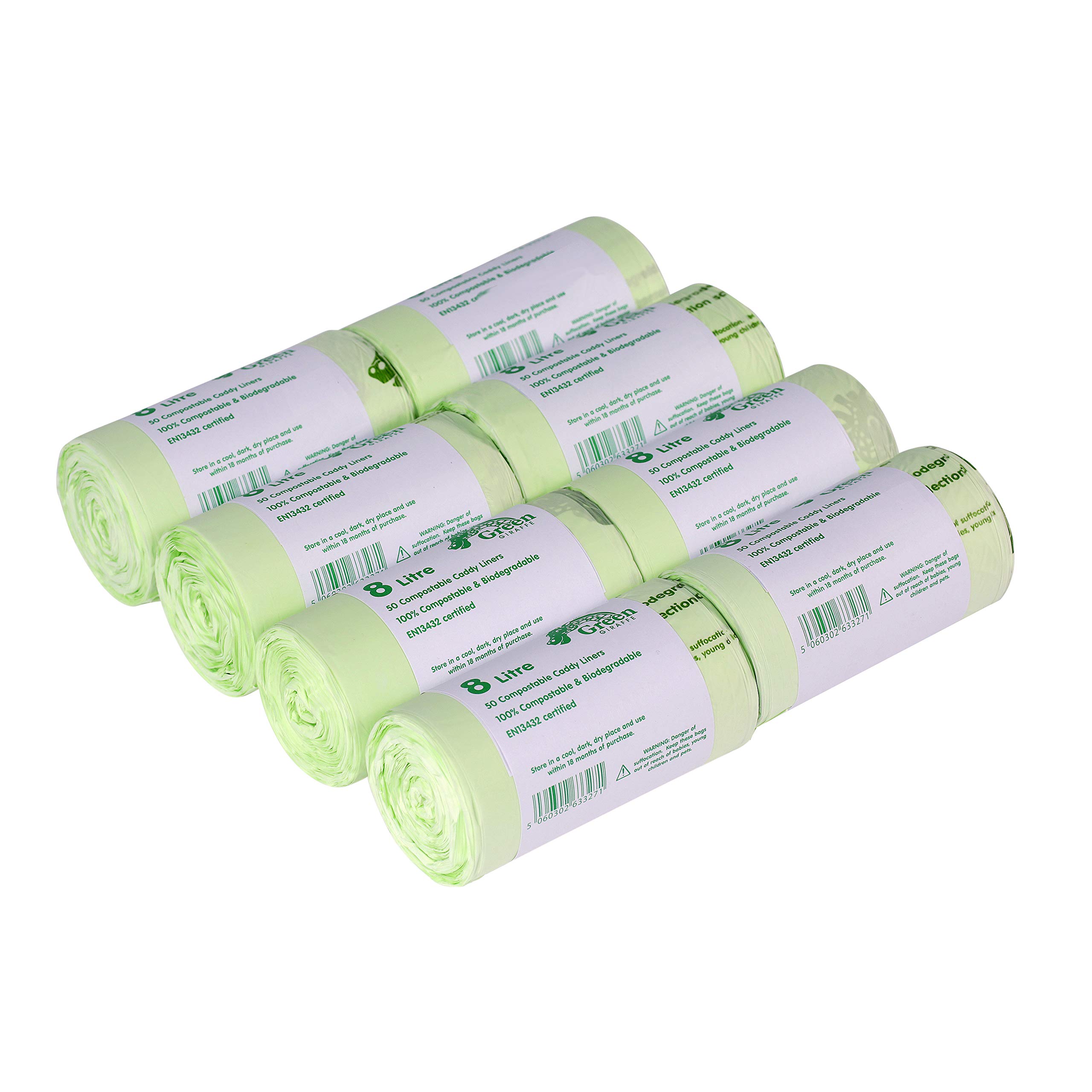 All-Green Green Giraffe 400 X 8L Compostable Caddy Liners - Food Waste Bin Bags - 4 Rolls