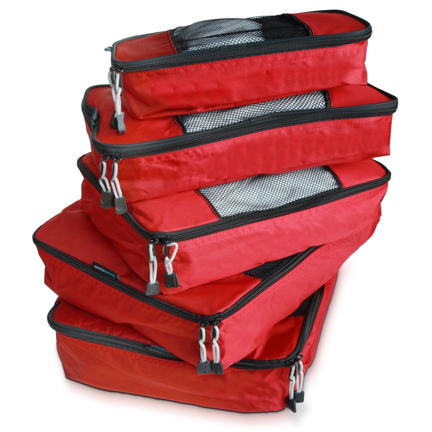 TravelWise Packing Cube System - Durable 5 Piece Weekender Plus Set (Red)