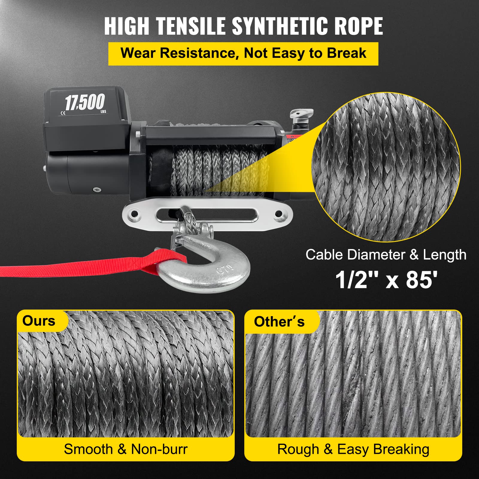 VEVOR Electric Winch, 17500lb Load Capacity Truck Winch Synthetic Rope 12V Power Winch with