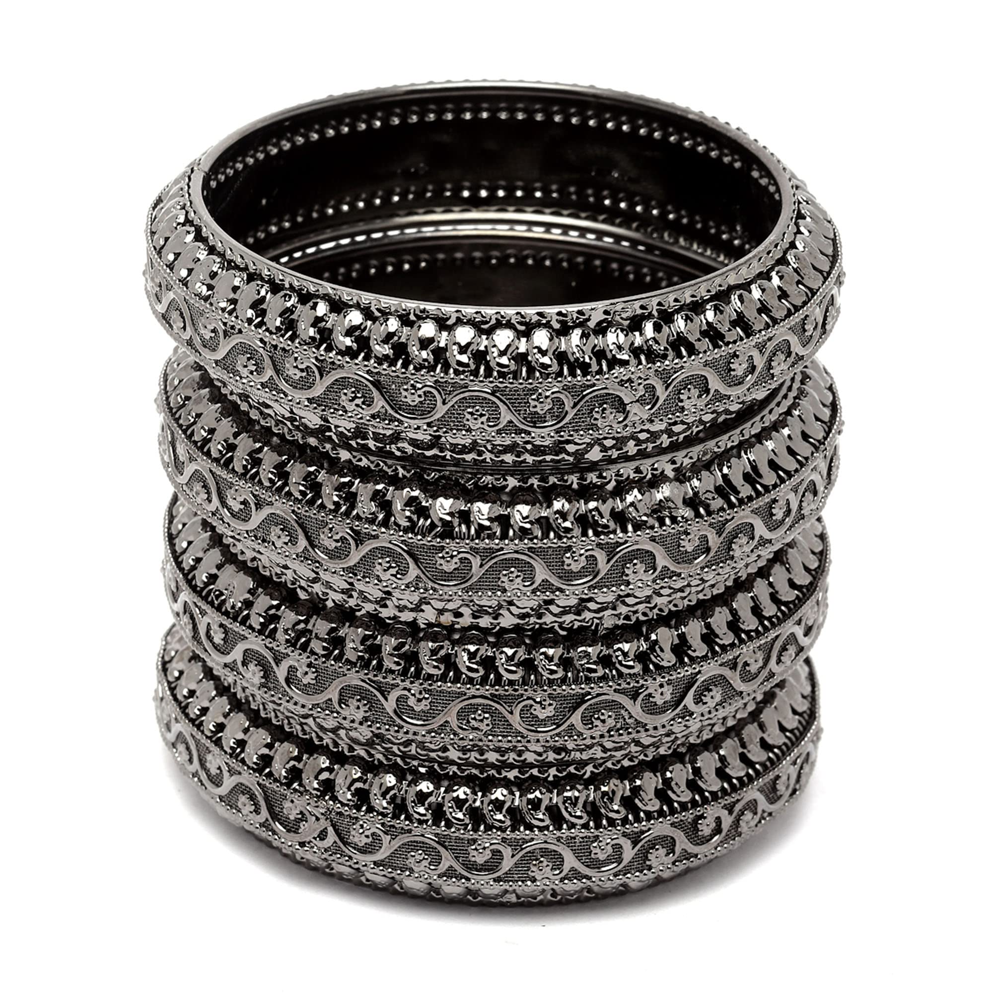 KENNICE Set Of 4 Oxidised Silver-Plated Black Toned Intricate Textured Bangles Jewellery Set For Girls & Women (B0C4KN8QQW) Amazon Price History, Amazon Price Tracker
