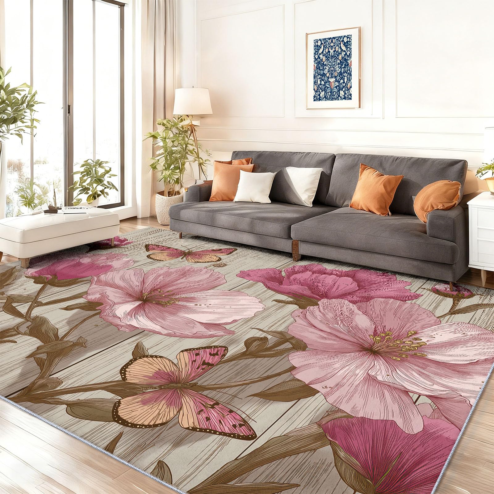 Teppich Blumen Schmetterling Stiele 80 x 150 cm
