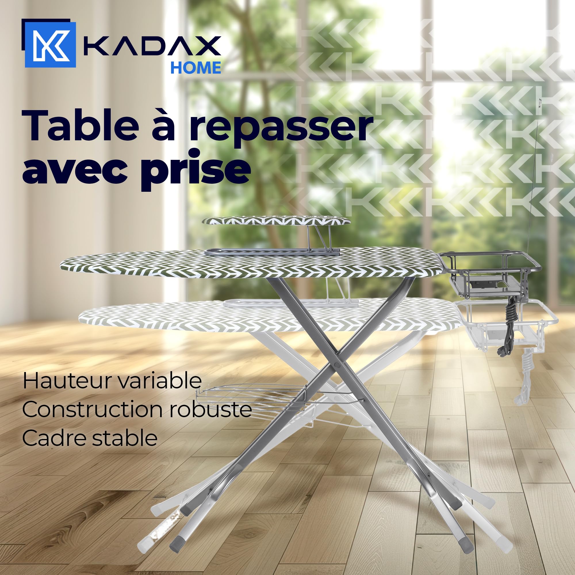 KADAX Table à Repasser pour Centrale Vapeur, Planche à Repasser avec Prise de Courant et Hauteur Réglable pour Un Repassage Facile (130 x 48 cm, Vert)