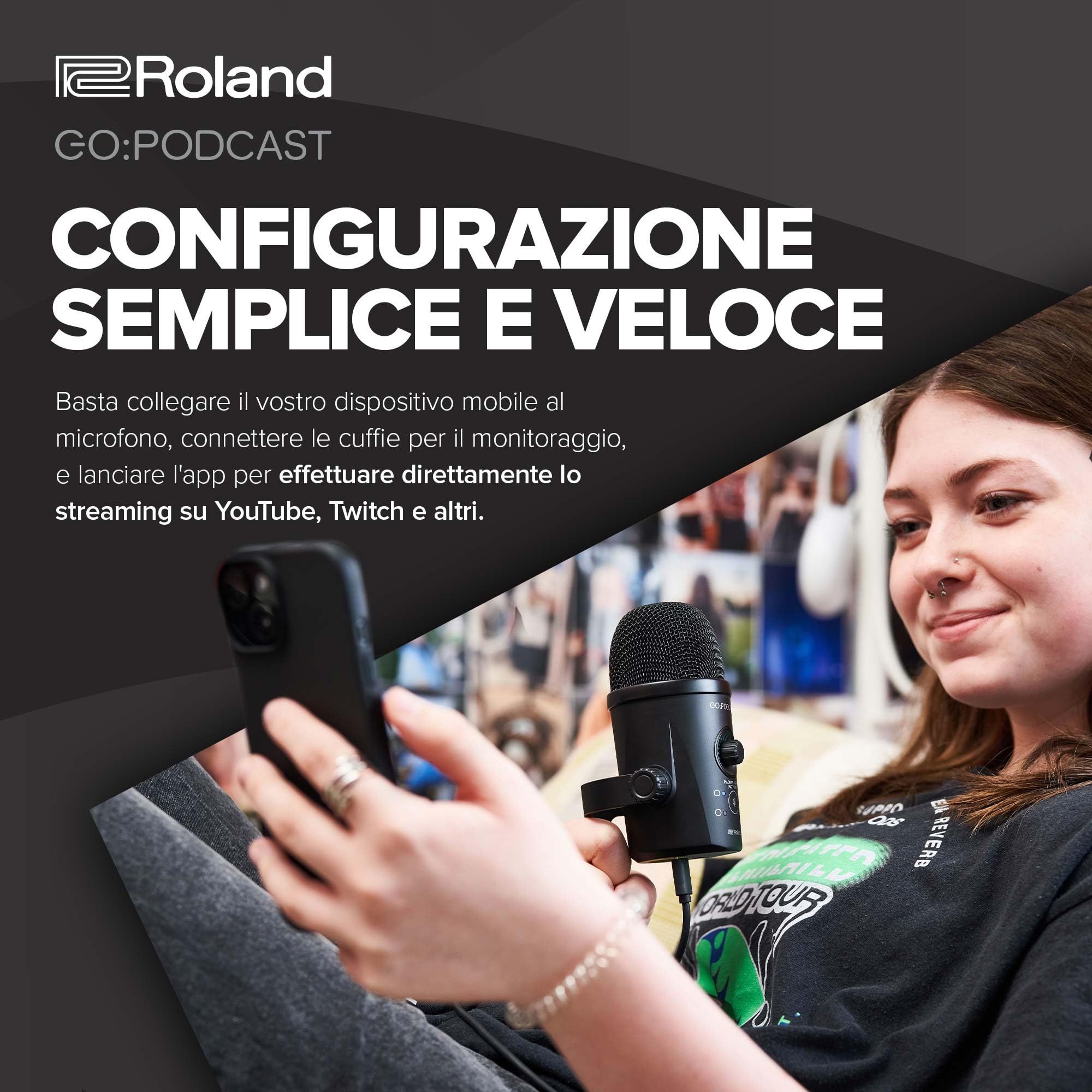 Roland GO:PODCAST Video Podcasting Studio per Smartphone | Sistema per il Livestreaming, Facile da Usare, per Podcaster, Vlogger e Altro | Video App Intuitiva | Microfono USB di Alta Qualità