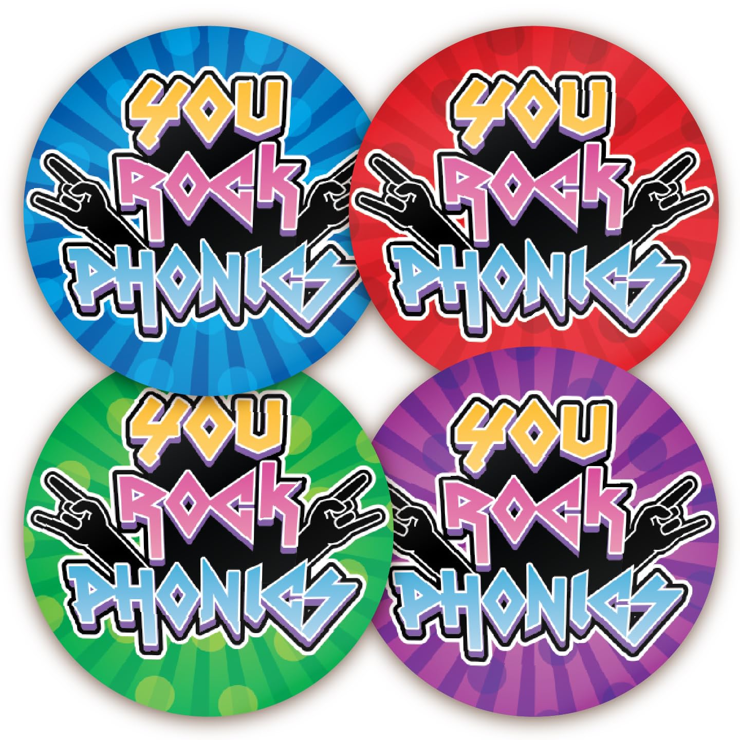Stone Melon School Reward Stickers 144 You Rock Star Phonics Comic Burst Stickers 30mm Round Awards Nursery Teachers Parents Children Kids Phonic Rockstar