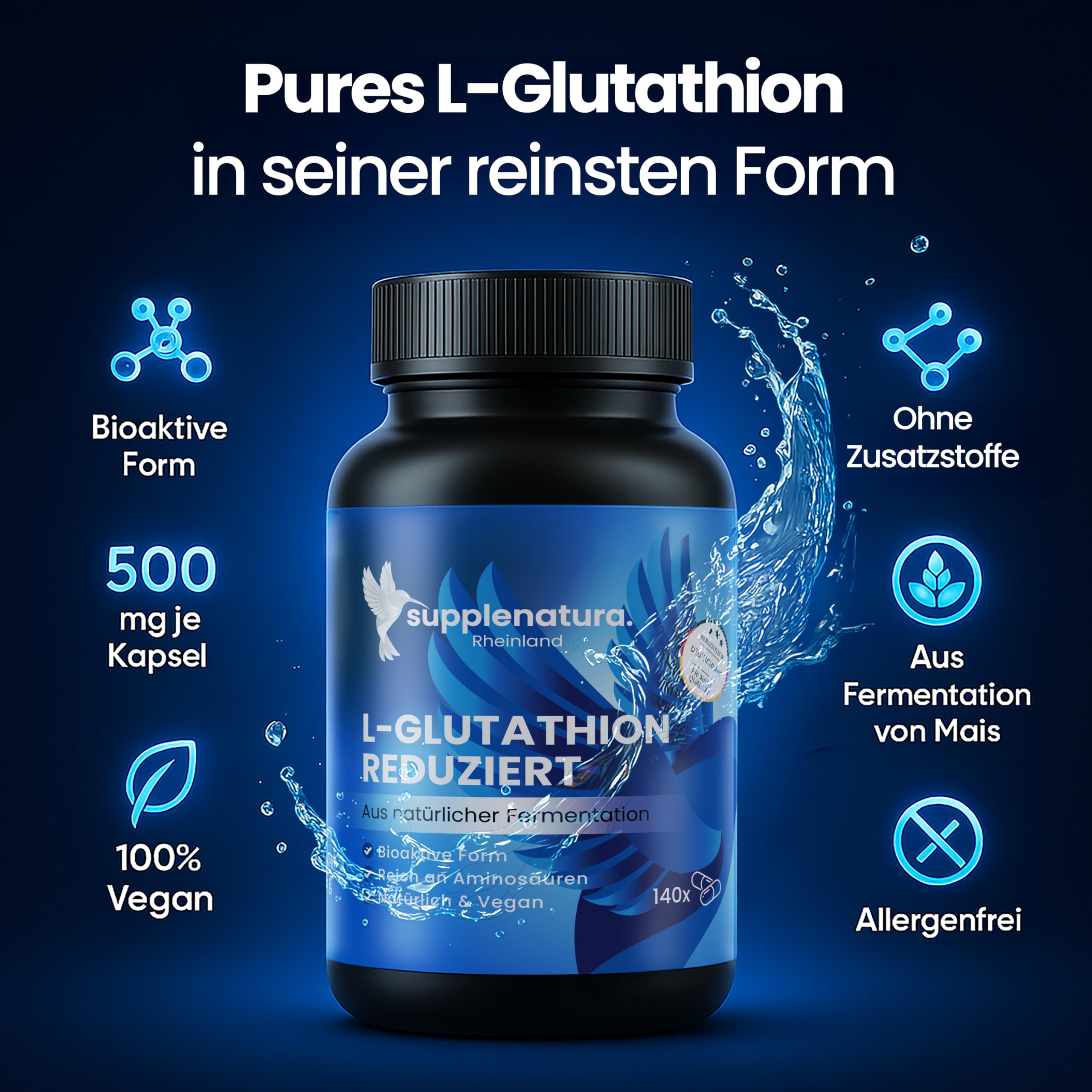 glutathion reduziert L GLUTATHION reduziert zu 98% | 500 mg PURES L-Glutathion | 150 Kapseln