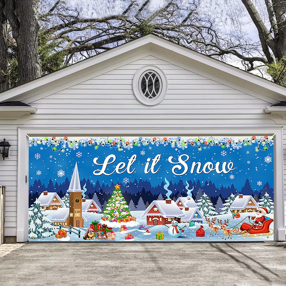 Grande bannière de porte de garage Merry Christmas bâche festive luxe