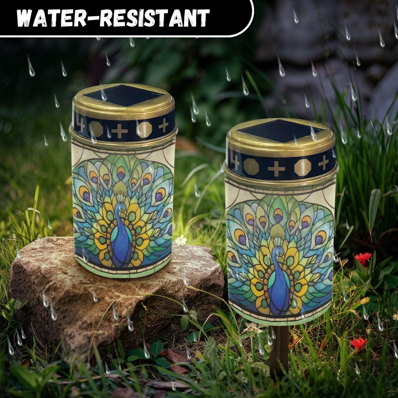Fuojuvelie Grave Decorations for Cemetery Peacock Cemetery Solar Lights for Grave Waterproof Dusk to Dawn Sensor Grave Lamp Bereavement Gifts