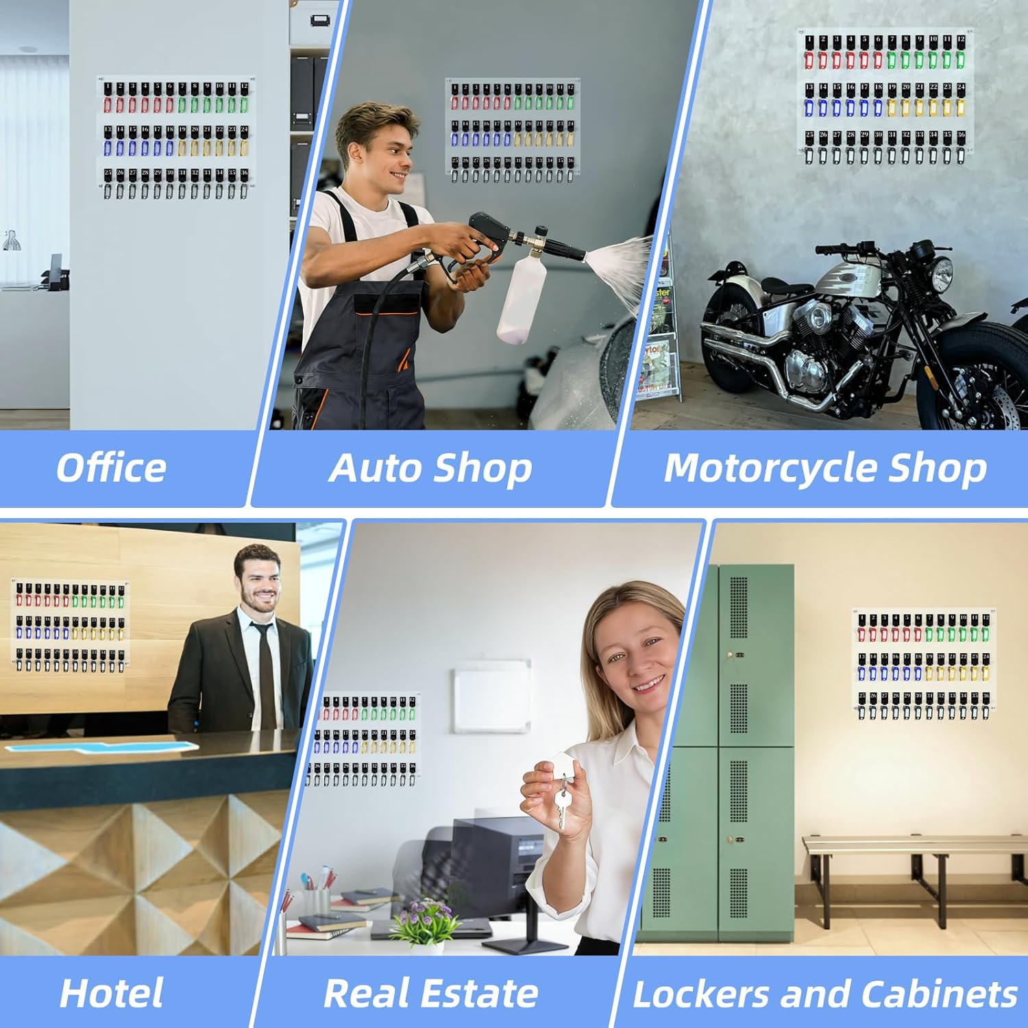 36 Hooks Acrylic Key Board with Numbers, Wall Mount Key Holder Rack with 36 Tags, Key Storage Organization, Clear Hanging Board for Garage, Car Dealer, Office, Home, Hotel, Real Estate, School