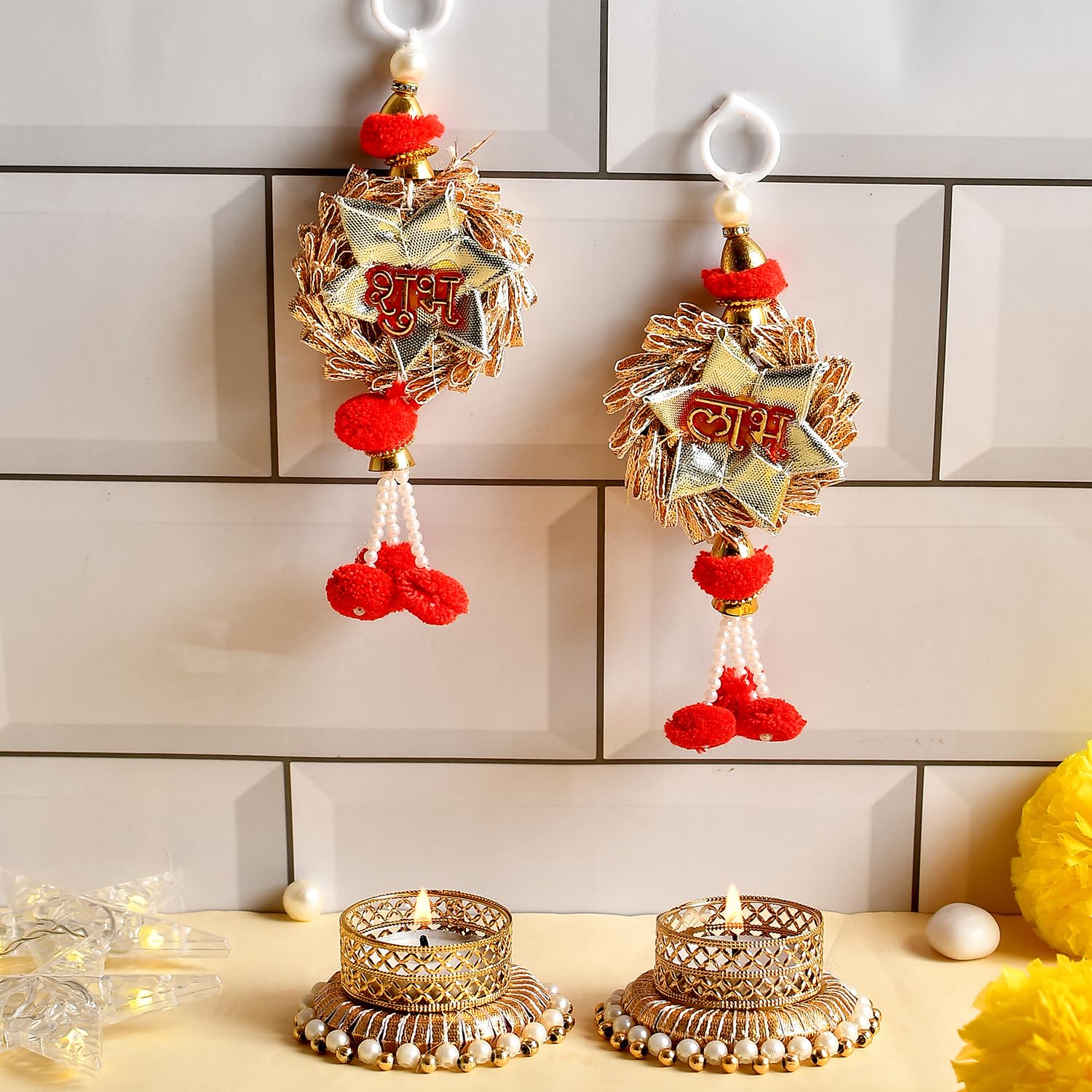 Ascension Set of 4 Peacock Designer Tealight Candle Holders (Design 6 2 Candle Holder with 1 Set Wall Hanging)