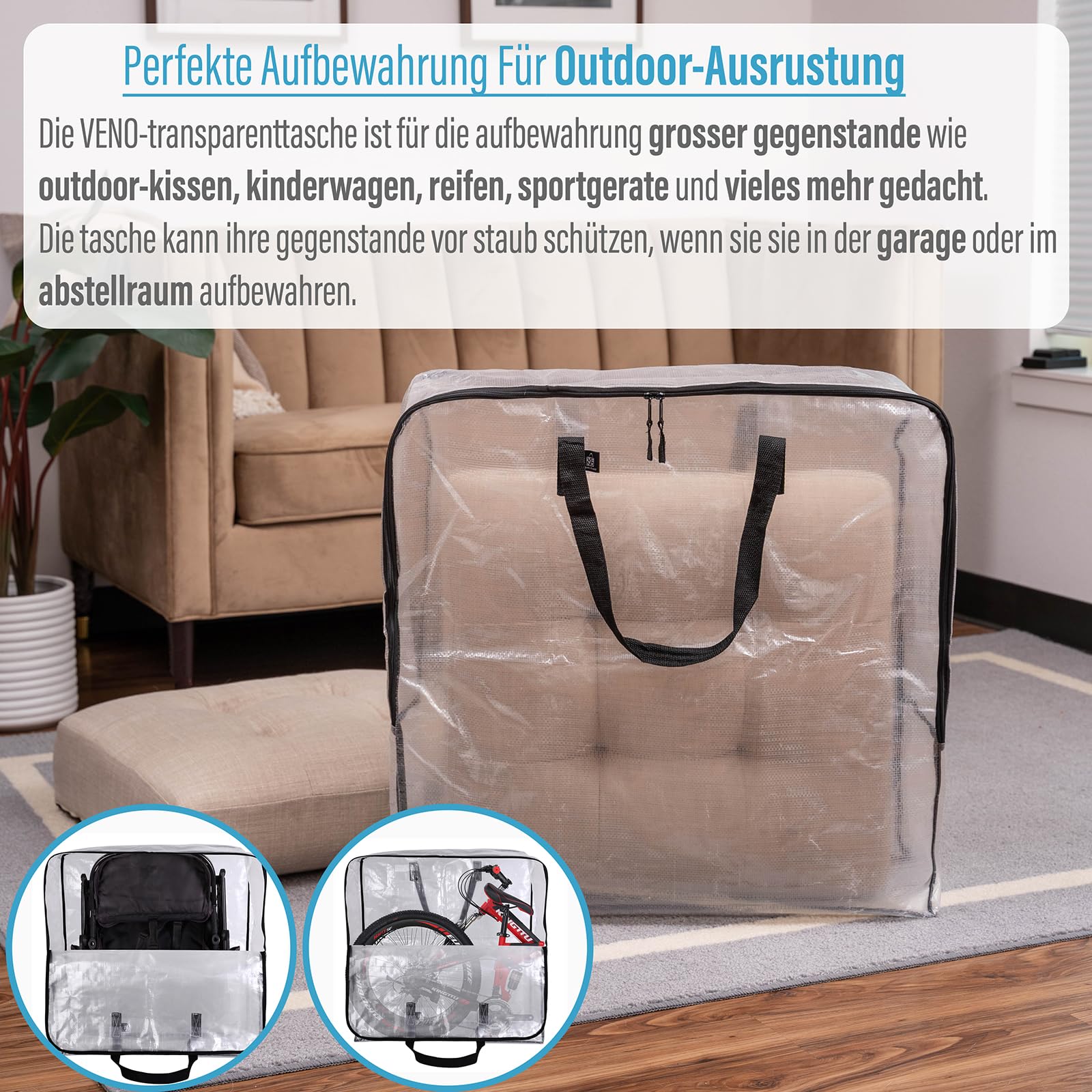 VENO 95 Liter Unterbett Aufbewahrungsbox Mit Griffe Und Reißverschlüssen Aufbewahrungstasche, Klapprad Tasche, Kleideraufbewahrung, Umzugstaschen Tragfähigkeit von 22,7 kg (4er-Pack)