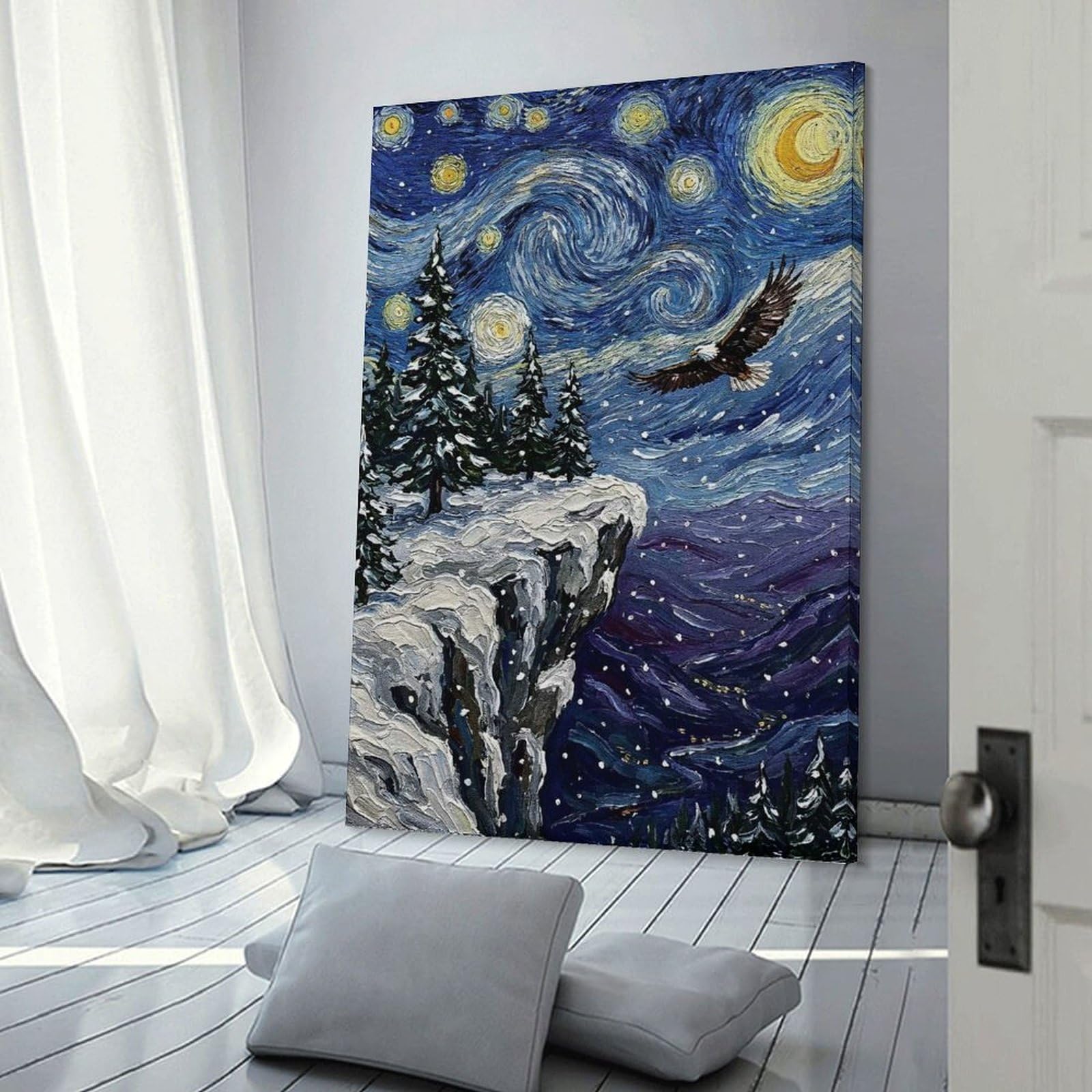Junmoney Eagle Flying Over Snowy Landscape Canvas Art Print 20x30inch(50x75cm), for Front Hall, Corridor Or Welcome Spaces, Home Artwork for First Impressions