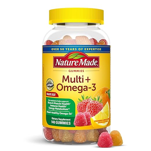 Nature Made Multivitamin + Omega-3, Multivitamin Gummies for Women and Men, Daily Nutritional Support, 140 Adult Gummy Vitamins & Minerals, 70 Day Supply