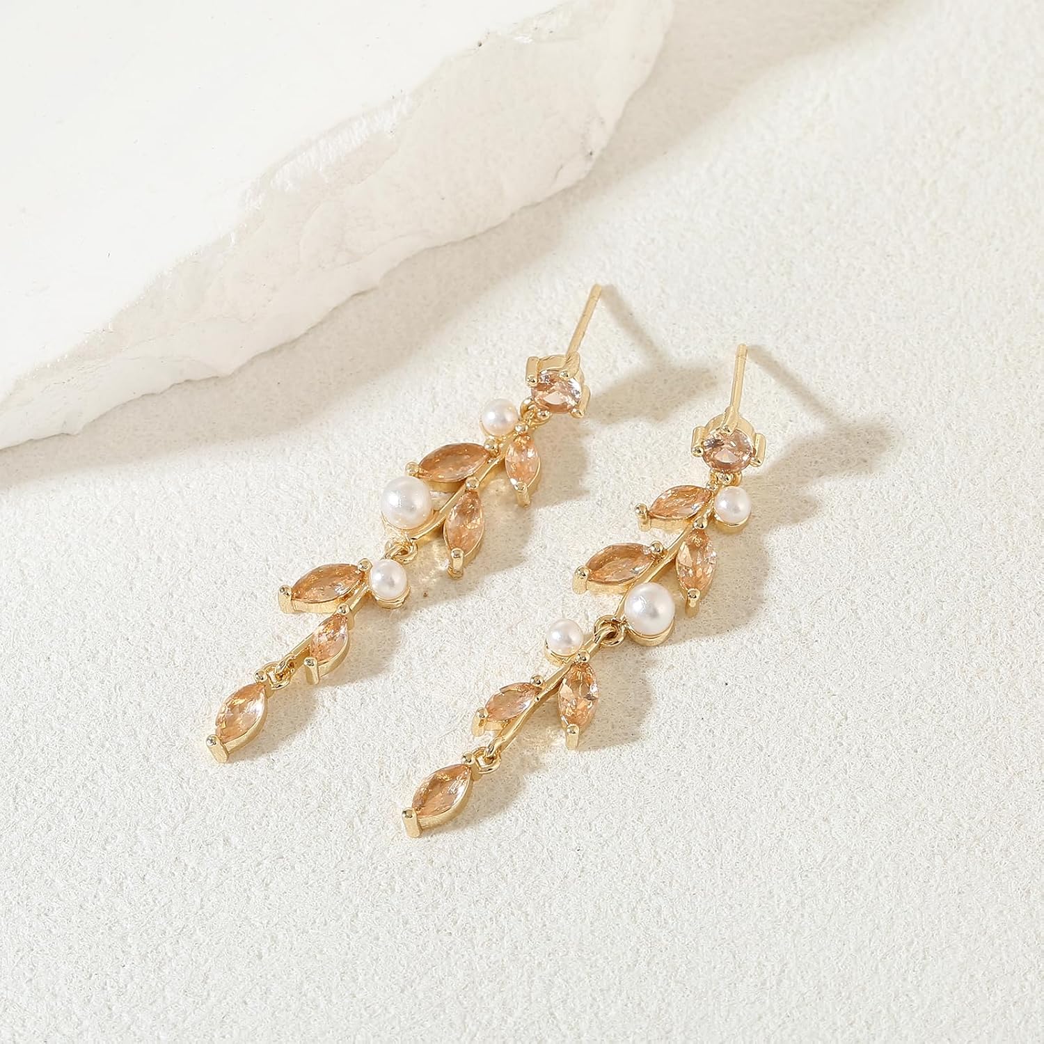 Cubic Zirconia Wedding Bridal Earrings for Brides Bridesmaids Crystal Pearl Drop Dangle Earrings for Women Dangling,Prom Formal Party Wedding Guest Jewelry - Image 2