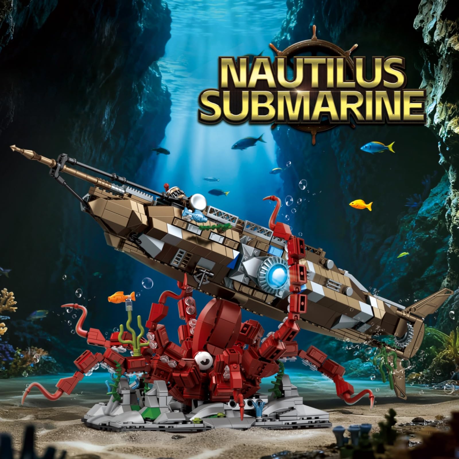 Nautilus - Kit de construction sous-marin pour adultes - 1190 pièces - Scène d'aventure sous-marine avec socle géant et sous-marin - Modèle mécanique pour la décoration de la maison - Cadeau pour les