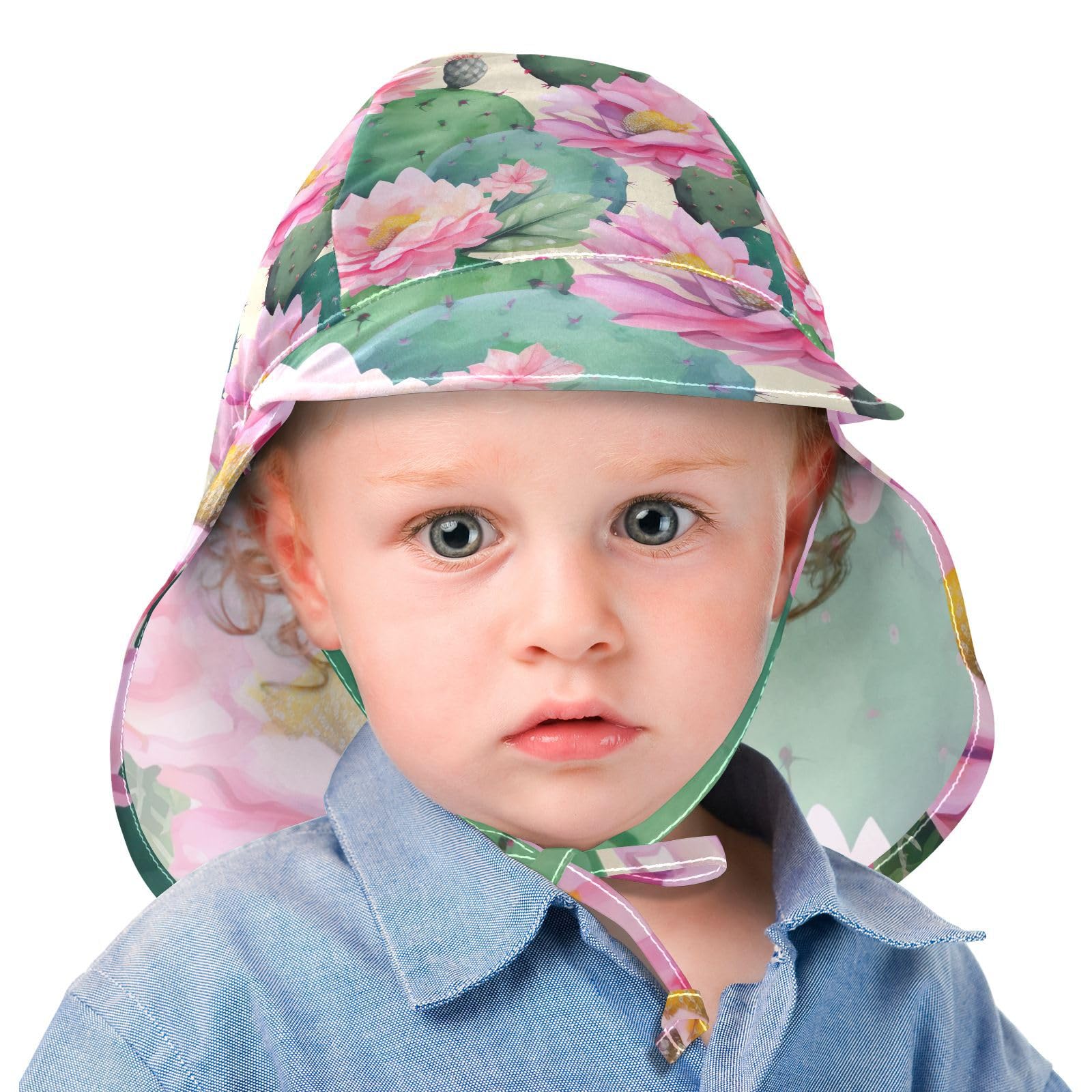 J JOYSAY Colorful Green Cactus Flowers Baby Sun Hat Toddler Hat UPF 50+ Baby Toddler Bucket Hat Wide Brim Outdoor Beach Caps Play hat with Chin Strap for Toddler Travel
