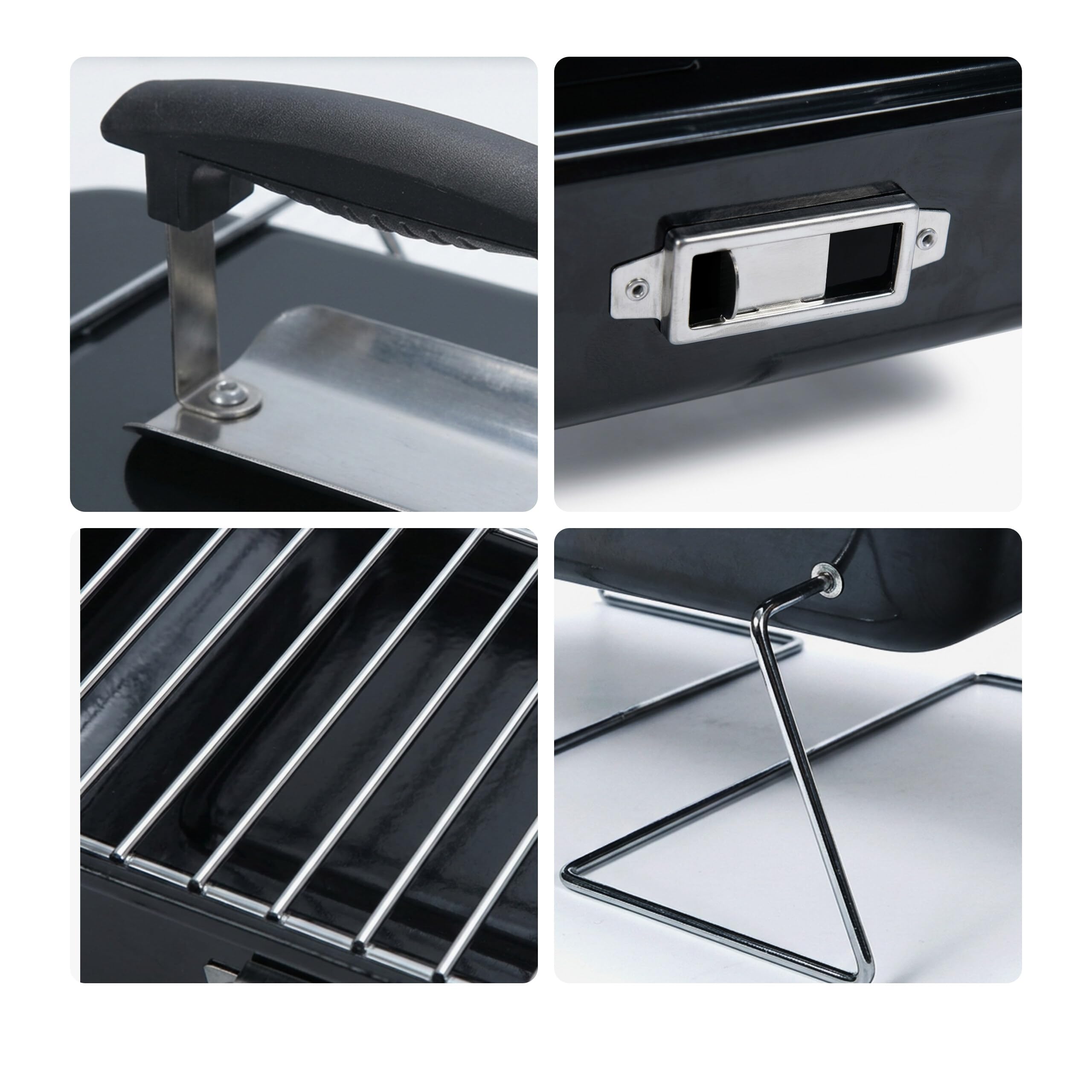 Relaxdays griglia da Tavolo Pieghevole Portatile, Nero | HxLxP: 36 x 56 x 30,5 cm, ventilazione, coperchio, acciaio