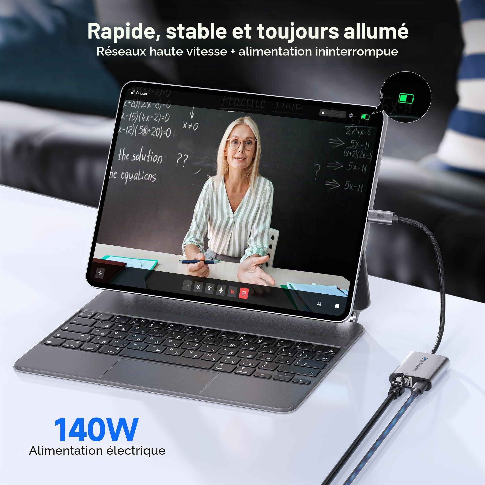 Cable Matters Adaptateur USB-C vers Ethernet 2,5 GB, avec Charge de 140W | USB-PD 3.1, USB4/Thunderbolt 4/5, MacBook, ordinateur portable, iPad et appareils USB-C, Ethernet 2,5 Gigabit vers USB-C