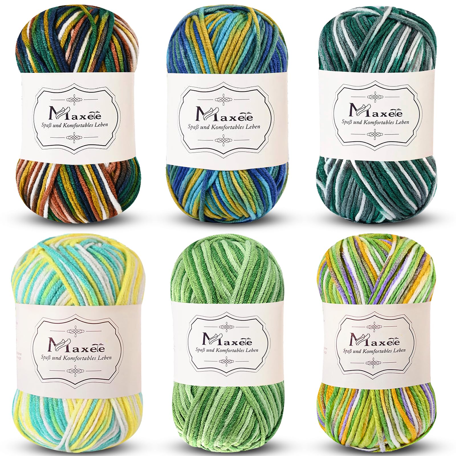 Maxee Handstrickgarn, 50 g Häkelgarn, Bunt Farbverlauf Acrylgarn zum Stricken, Weicher Wolle zum Häkeln, Mehrfarbiges Garn zum Stricken Häkeln und Basteln