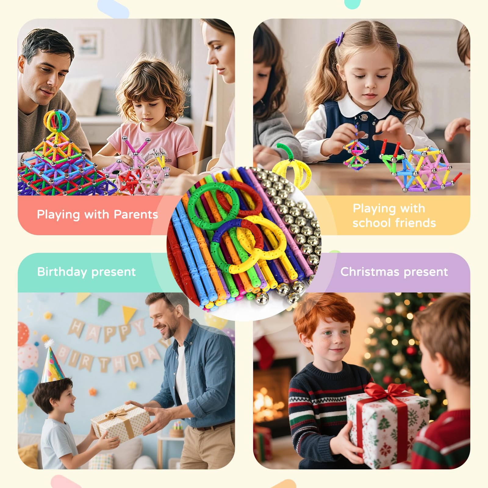 Construction Magnétique Enfant 170pcs, Set de Jouets Magnétiques pour Enfants 6 Ans+, Jeux de Bâtons Magnétiques Puzzle 3D pour Entraînement Cérébral Cadeau pour Fille Garçon