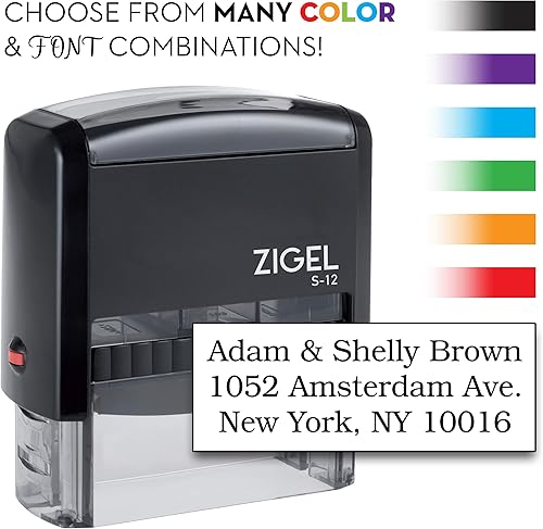 ZIGEL - Sello de dirección de retorno personalizado, sello de goma autoentintado, 3 líneas, elige entre 15 colores de tinta disponible en Yaxa Colombia