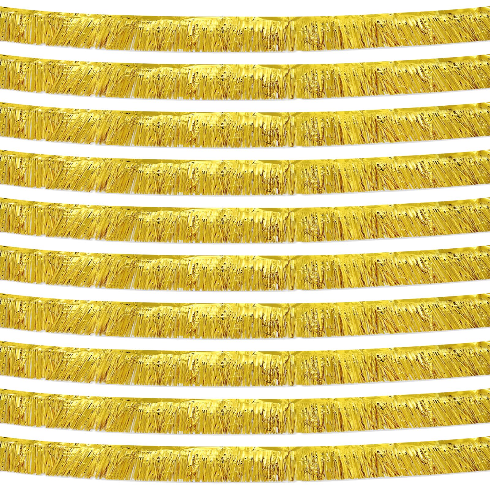 10 Pack 10 Feet Gold Fringe Garland Foil Fringe Garland Metallic Tinsel Streamers Fringe Backdrop Banner for Parade Floats Birthday Party Decorations Halloween Christmas Decoration (Gold)