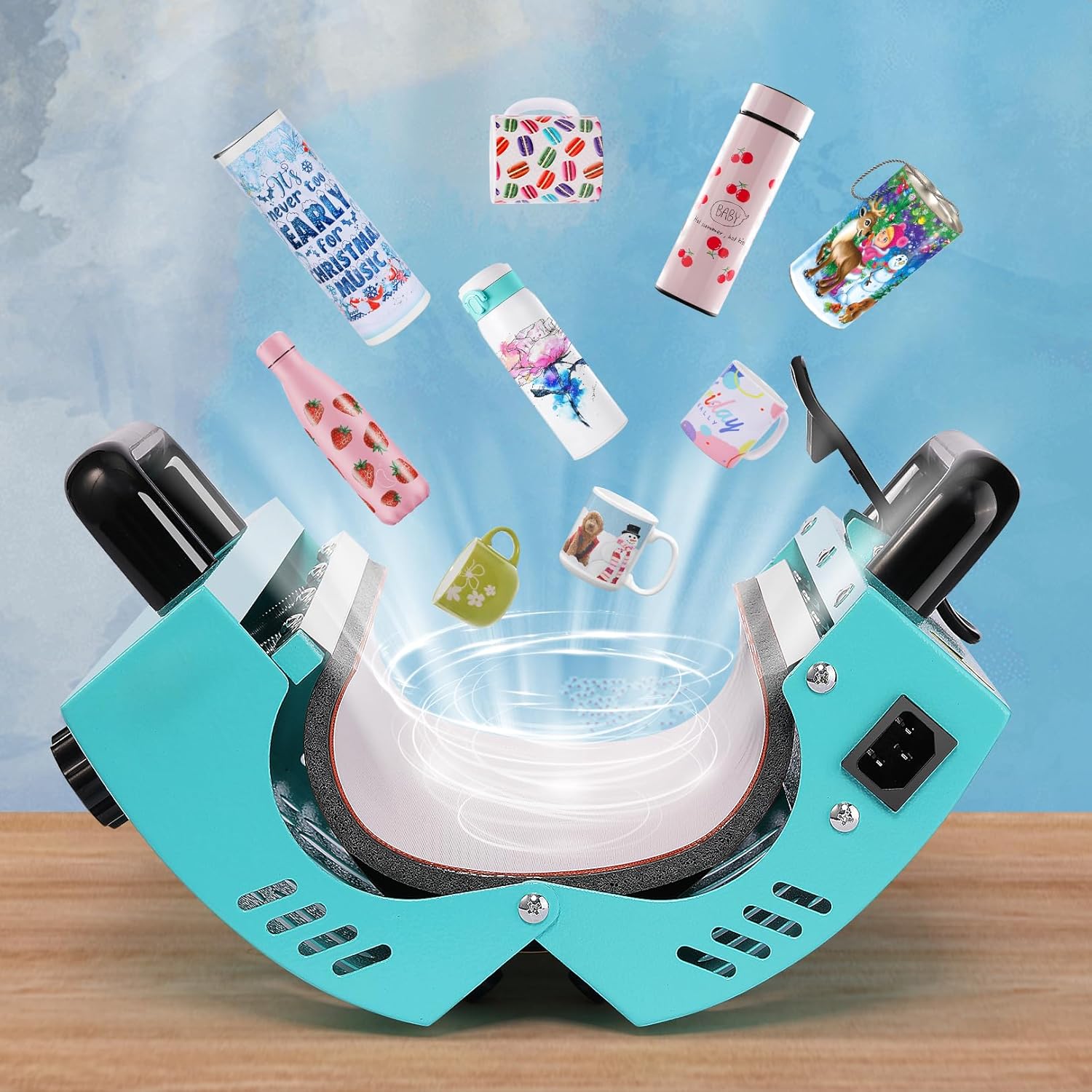 AKEYDIY 30oz Tumbler Heat Press Machine, Mug Press Heat Up Fast & Even, Pro Tumbler Press for 11oz-30oz Sublimation Tumblers, Cups, Glasses and Mugs with Sublimation Heat Tape and Gloves, Blue