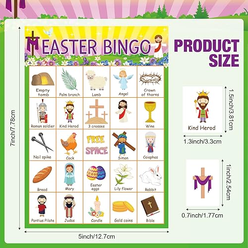 Miniatura 2 de Lewtemi Juego de bingo de Pascua, tarjetas de bingo religiosas con 24 jugadores, juegos para adultos y familia, adolescentes, suministros escolares