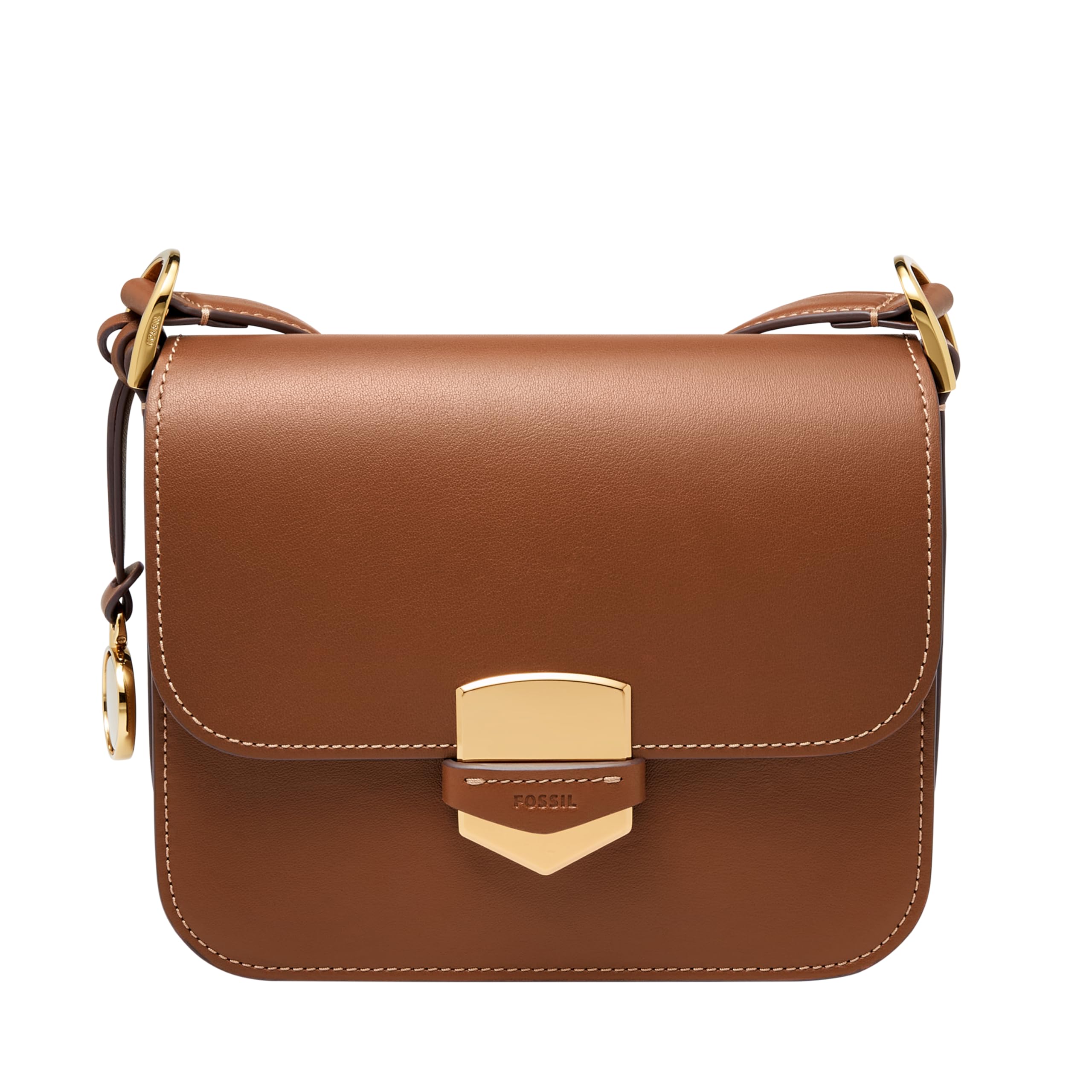 Fossil Women's Lennox Leather Large or Small Flap Crossbody Purse Handbag, Brown Large, Large