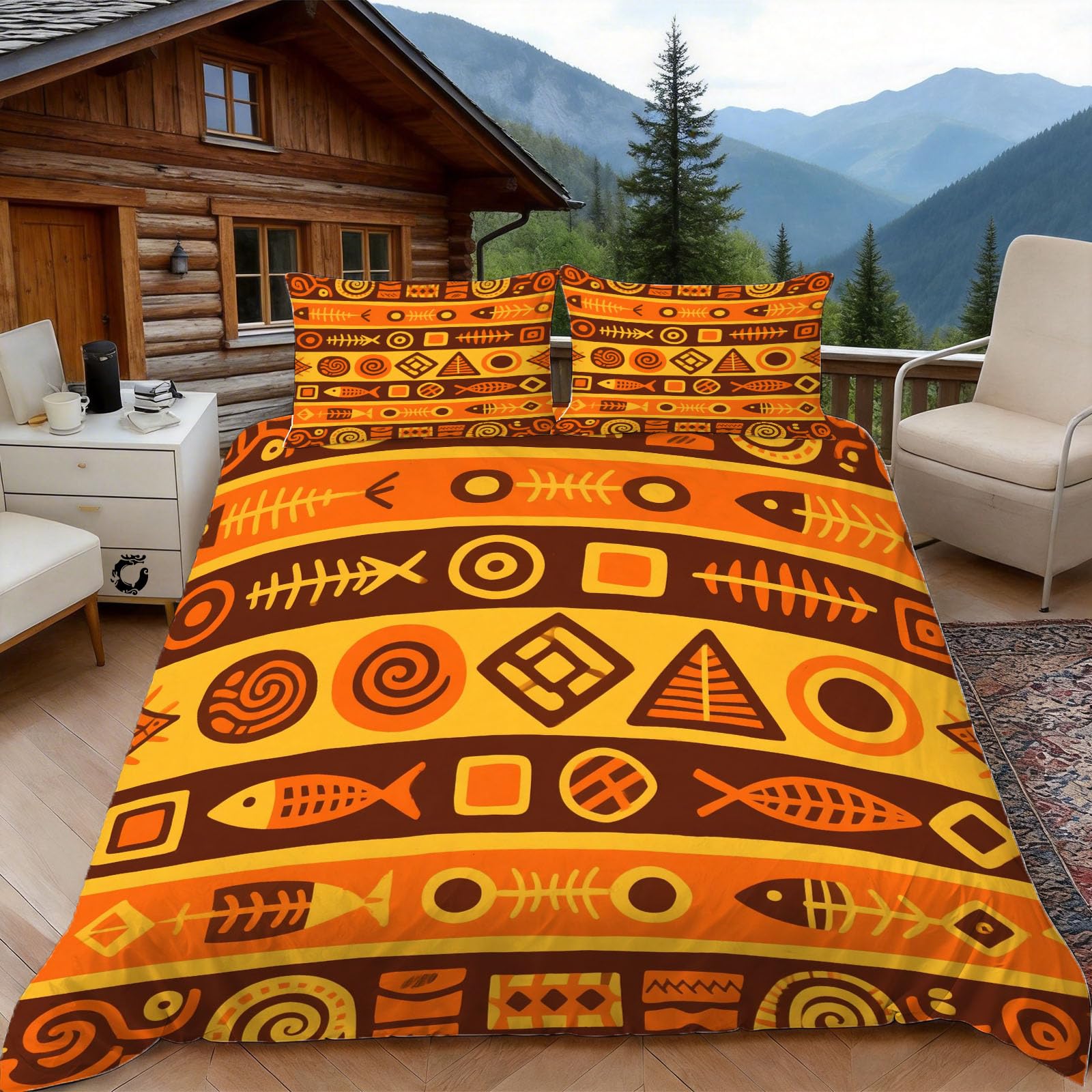 3D Double Duvet Set 3D Printed Tribal Elements Bedding, African Tribe Soft Microfibre Duvet Cover Sets Quilt Cover and Pillow Set with Zipper 3 Pcs