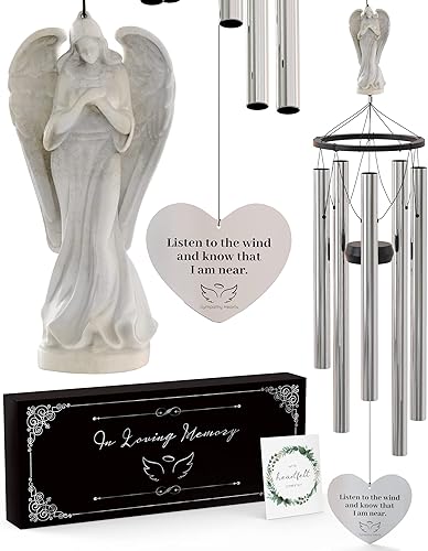 Campanillas de viento conmemorativas de ángel para la pérdida de un ser querido - Campanillas de viento grandes de simpatía de 34 pulgadas, regalos