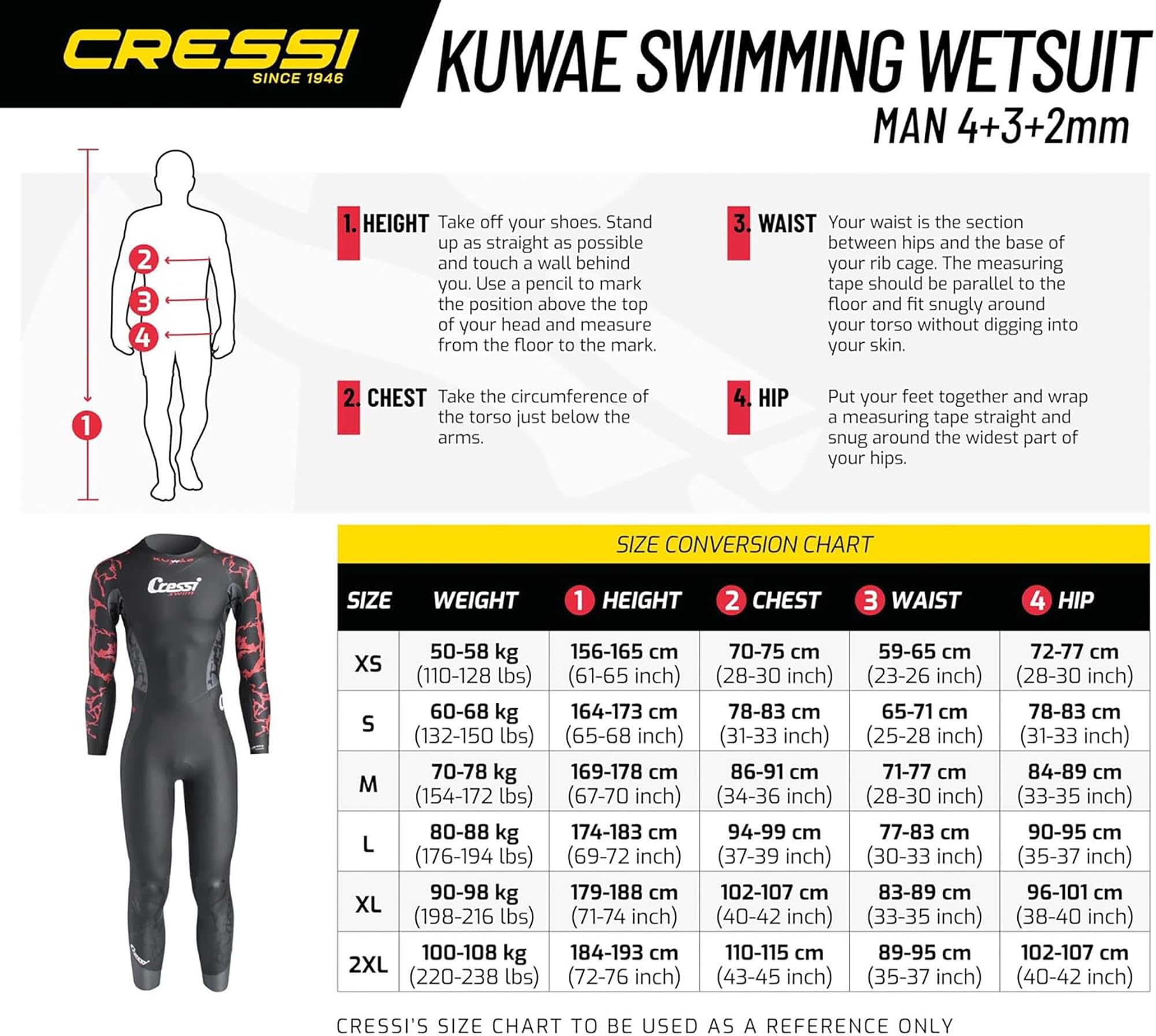 Cressi Kuwae Man Monop. Swimsuit 2/3/4mm Traje de natación de una Sola Pieza, Hombres