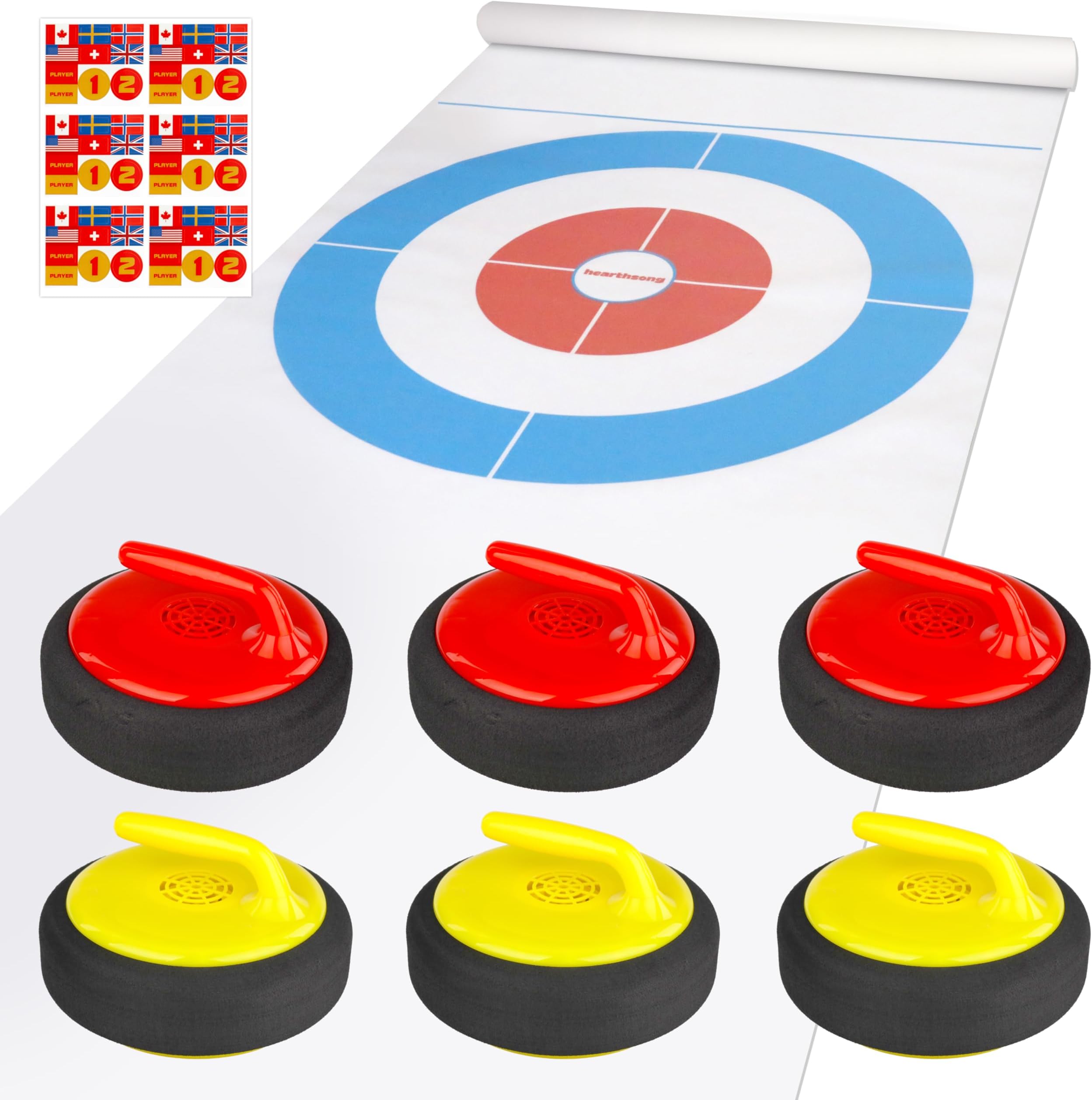 HearthSongCurling Zone Indoor Family Game with Six Battery-Operated Hovering Stones and 11½'L x 2½'W Mat
