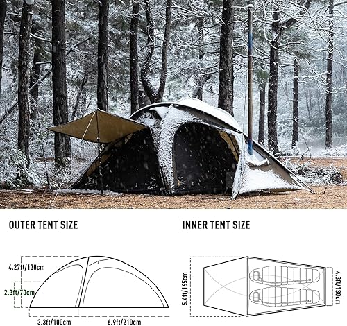 Miniatura 3 de POMOLY Tienda de campaña caliente para 4 estaciones, tienda de campaña portátil Leo 2 con una tienda interior para 1-2 personas, senderismo, caza,
