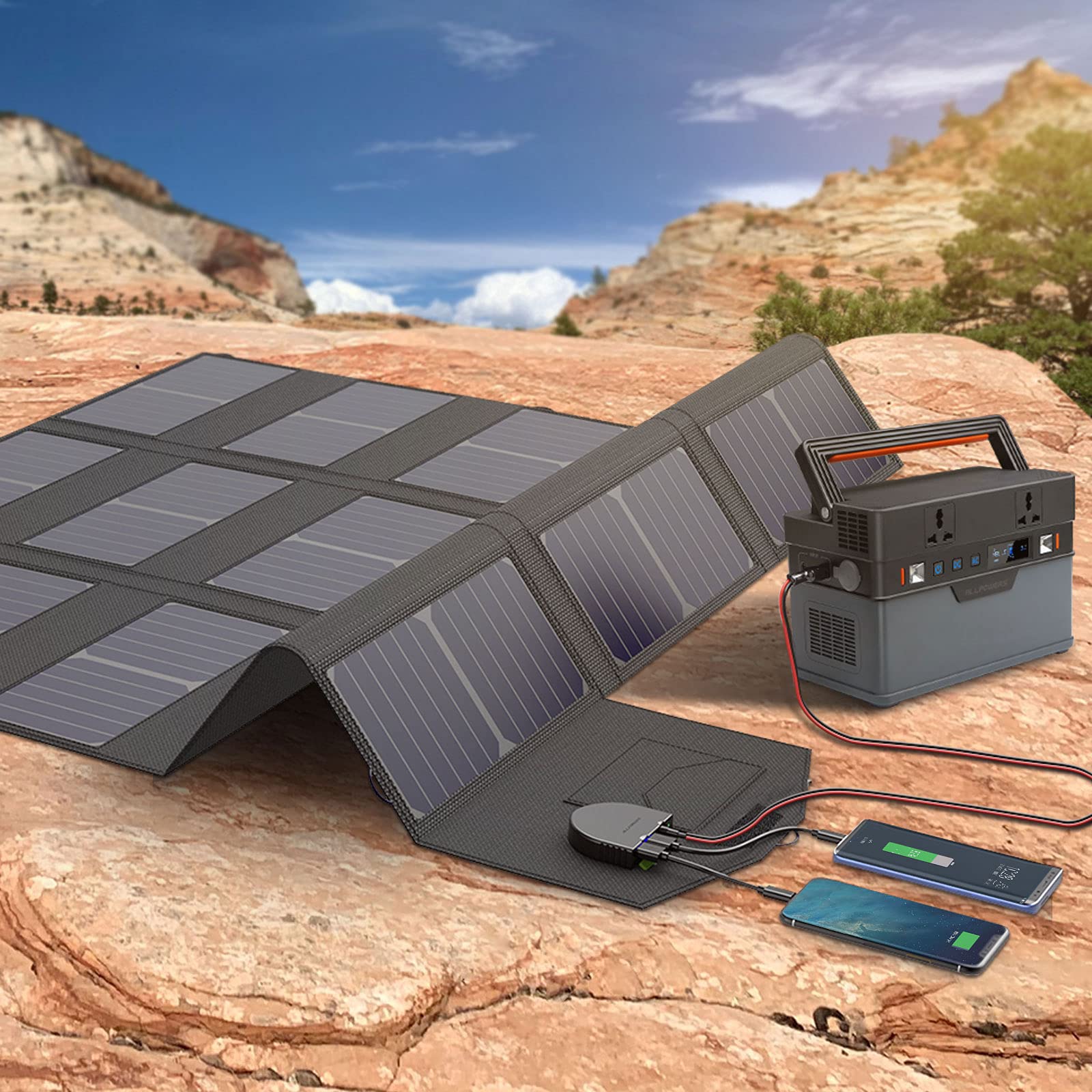 ALLPOWERS 100W Faltbares Solarpanel Solar ladegerät Solarmodul für Tragbare Powerstation mit 2 x USB Anschluss Outdoor Solargenerator für Reisen, Camping und Garten