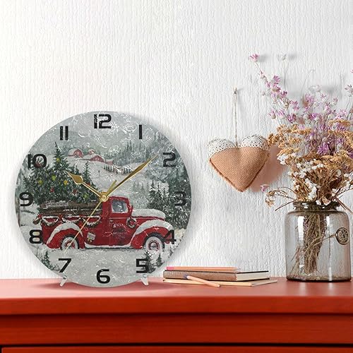 Miniatura 5 de ALAZA Reloj de pared de árbol de Navidad con camión rojo, no tictac, reloj de escritorio decorativo para dormitorio, cocina, sala de estar, escuela,