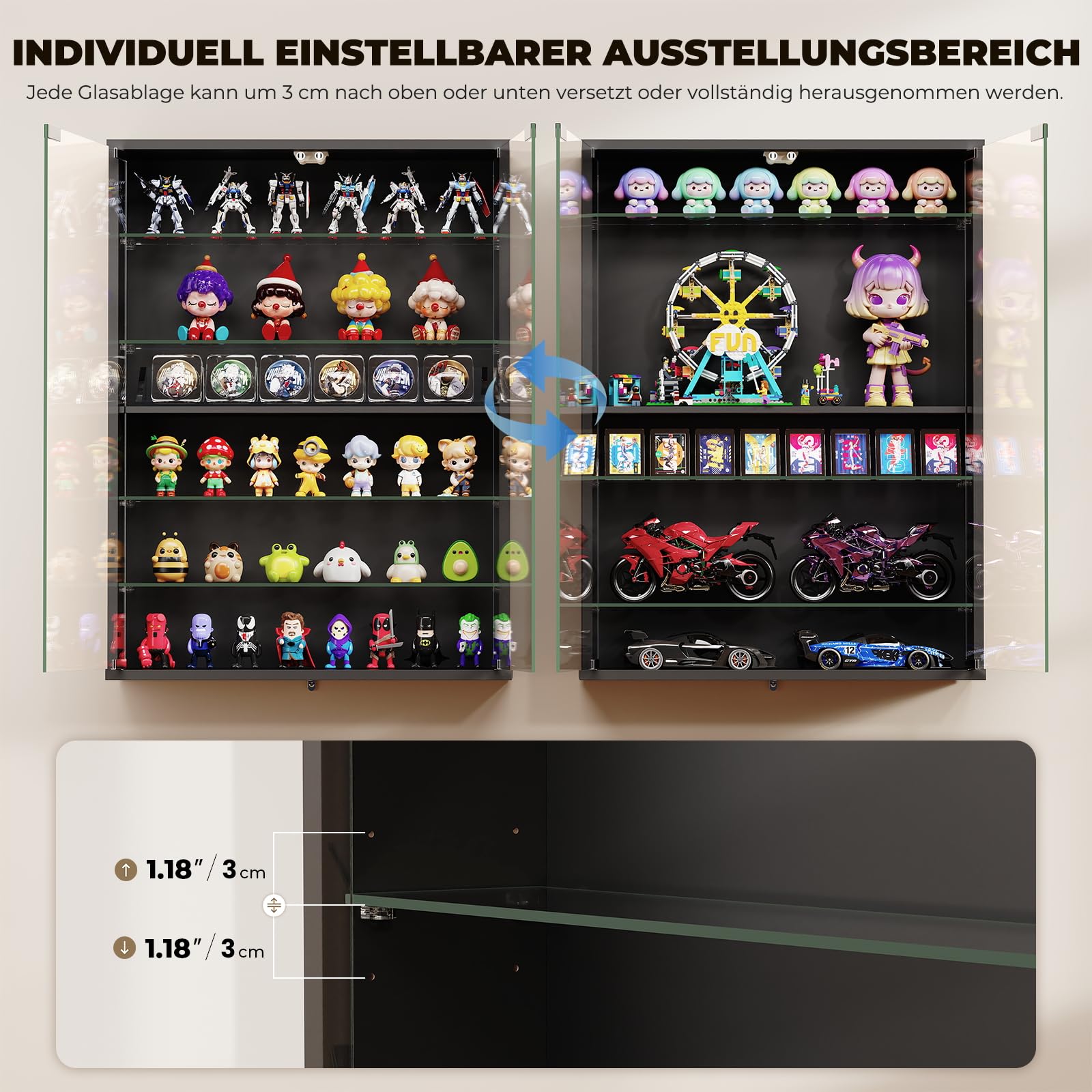 BROTTAR Wandvitrine mit Glastüren, Vitrine für Sportkarten, schwarz