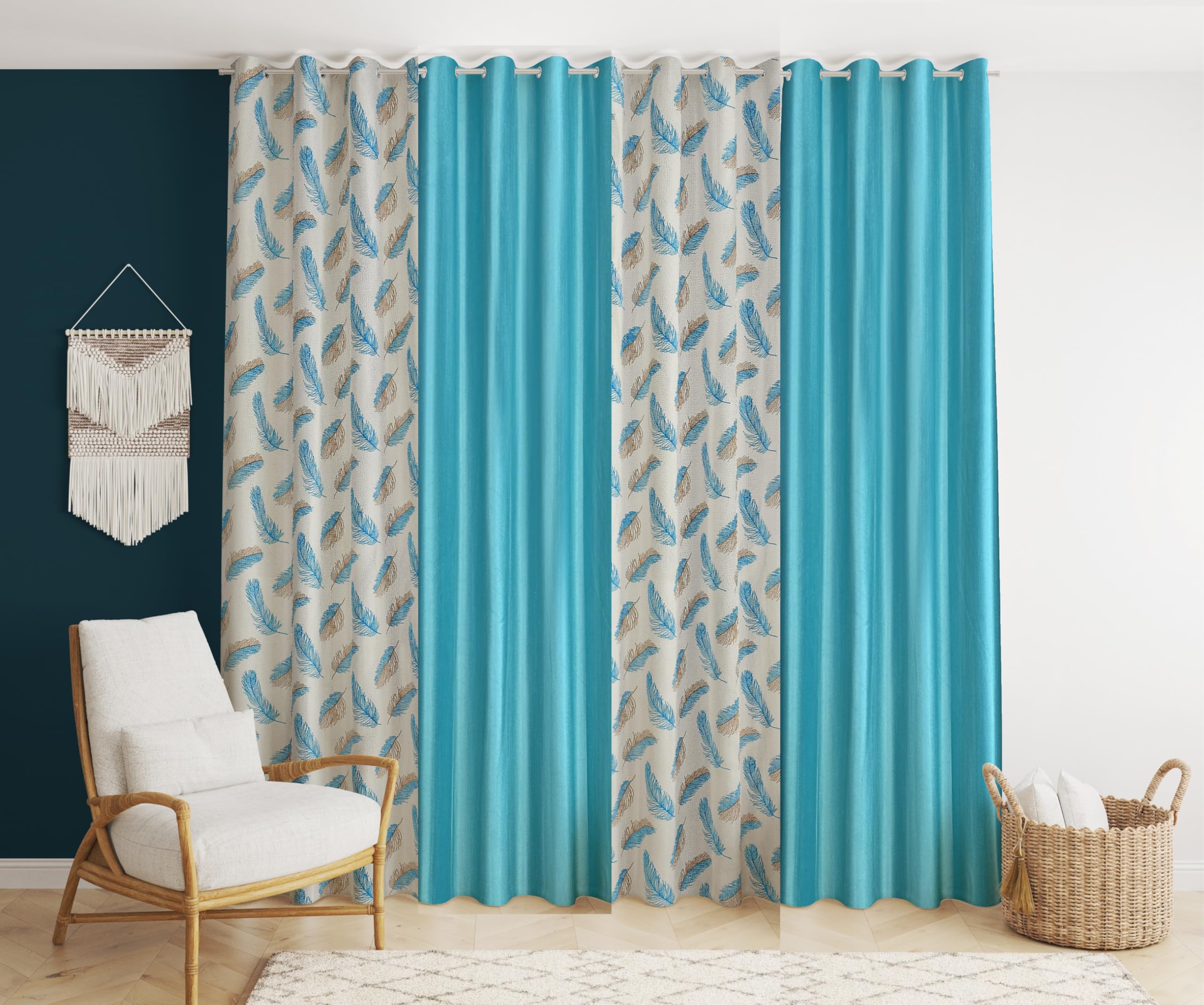 Grey Sheer Curtains - 4 Panels, Printed & Solid -13