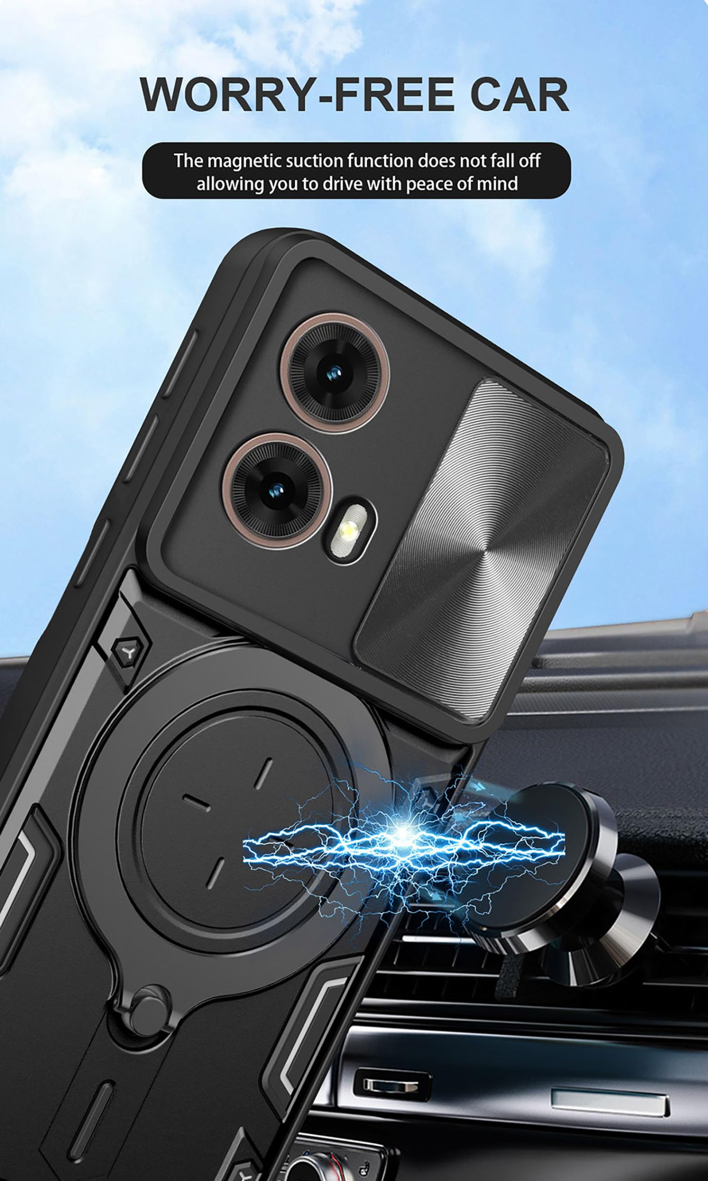 ILING Cover per Motorola Moto G85 5G, Texture Opaca Metallica Ultra Sottile Antiurto PC Rigido Silicone Custodia con Anello Supporto e Scorrevole Protezione Fotocamera (Oro rosa