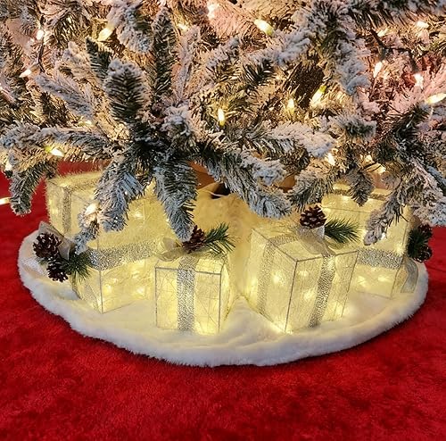 Miniatura 6 de Juego de 4 cajas de regalo iluminadas de Navidad, juego de regalo con luz preiluminada con diferentes tamaños para decoraciones de vacaciones en