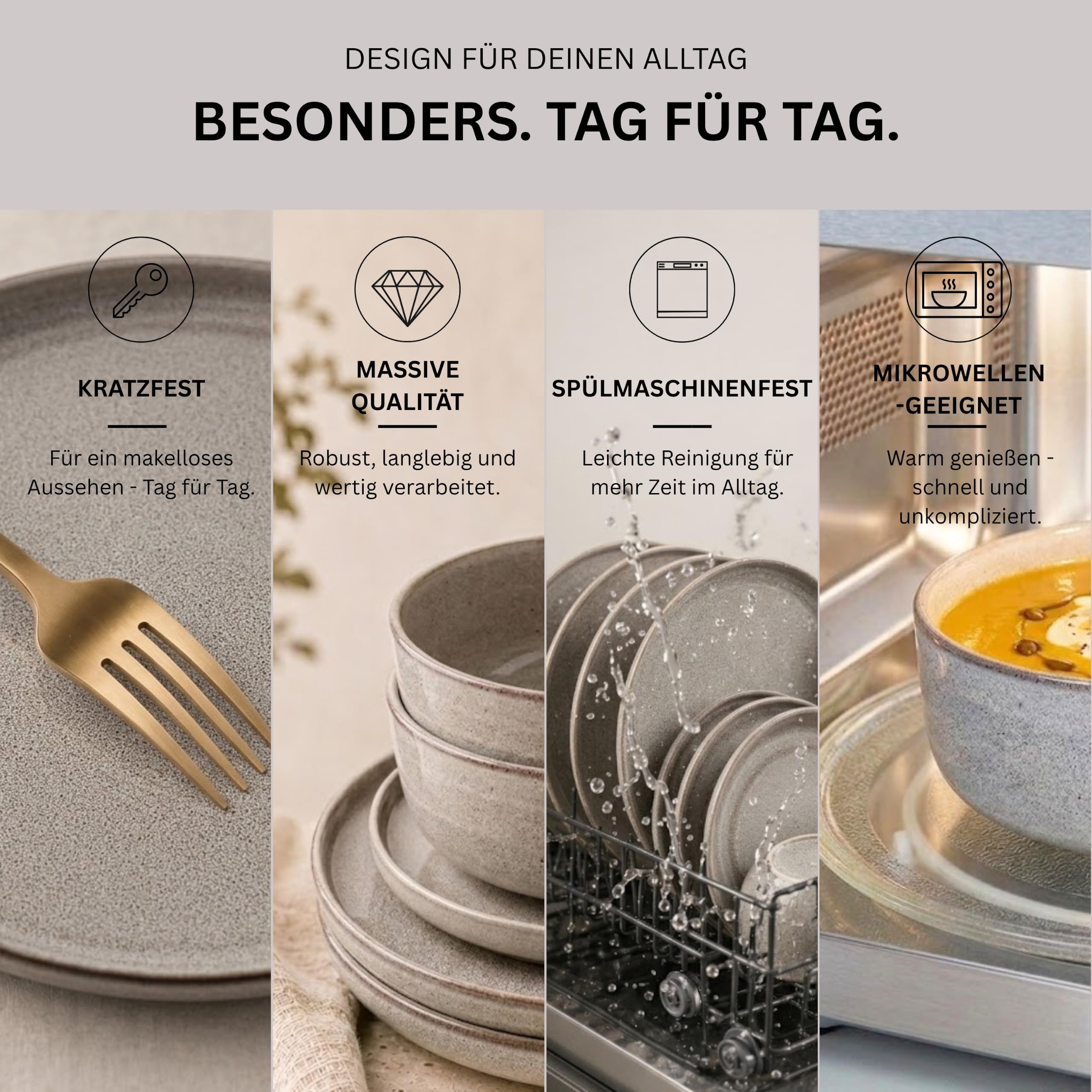 SÄNGER Kairo Clay | Kombiservice 6 Personen, Teller Set Kaffeebecher Pastaschale 30 tlg, Steingut Geschirr Set spülmaschinen- mikrowellen- kratzfest, Geschirrset aus Steingut | VALUE COLLECTION