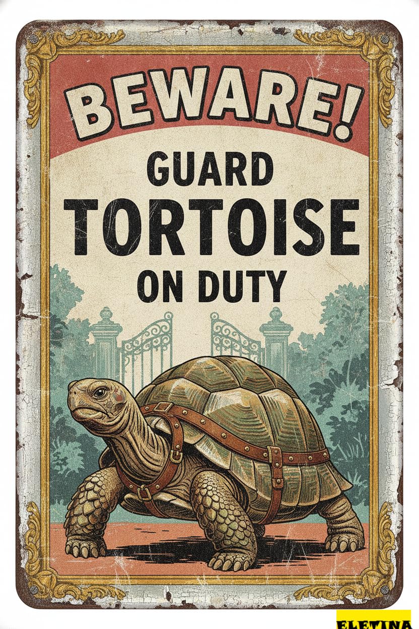 Personalized Sign for Man Cave New Metal Aluminum Beware! Guard Tortoise On Duty Quote Outdoor & Indoor 8x12 Inch Private Property Decorative