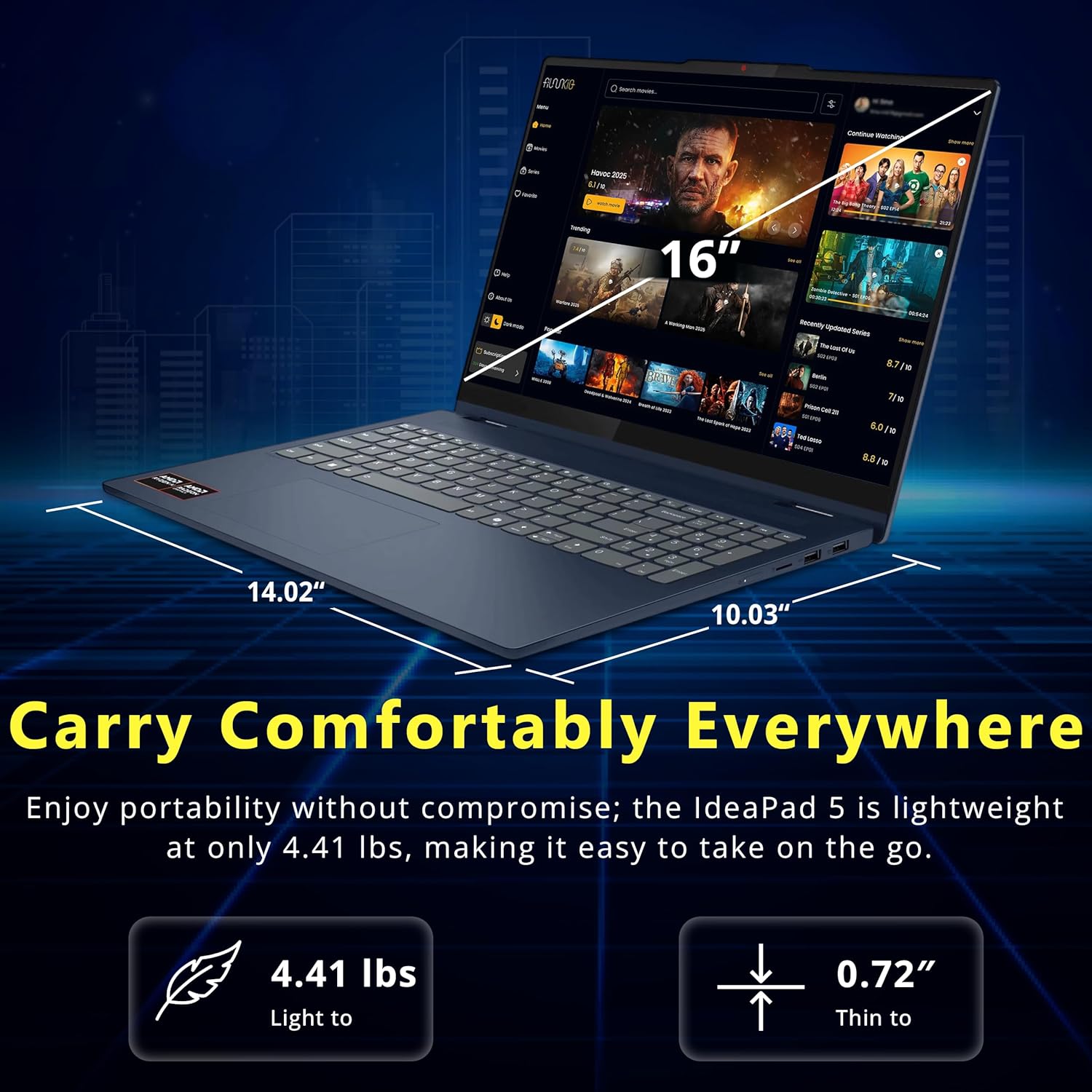 Lenovo Ideapad 5 16" WUXGA Touchscreen 2-in-1 Laptop, AMD Ryzen AI 5 340, 16GB RAM, 3TB Storage(2TB SSD&1TB Docking Station Set), Radeon 840M, Backlit Keyboard, IR Camera, Wi-Fi 6, Win 11, Blue