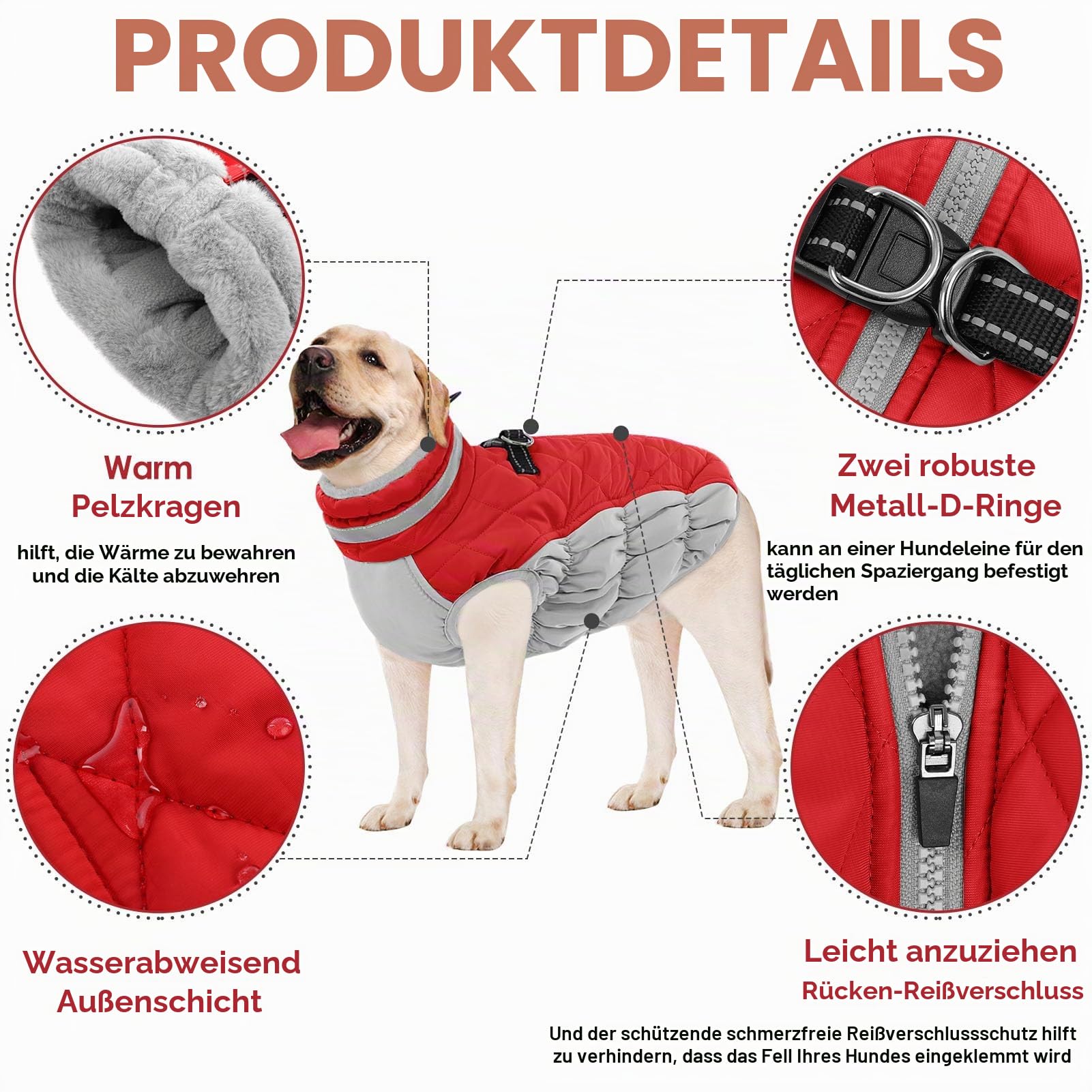 AOFITEE Hundejacke Kleine Hunde, Wasserdicht Hunde Wintermantel Warm Hundemantel mit Geschirr, Rollkragen Hunde Winterjacke Fleece Reflektierende Hundejacke Outdoor Hundebekleidung, S Weihnachtsrot