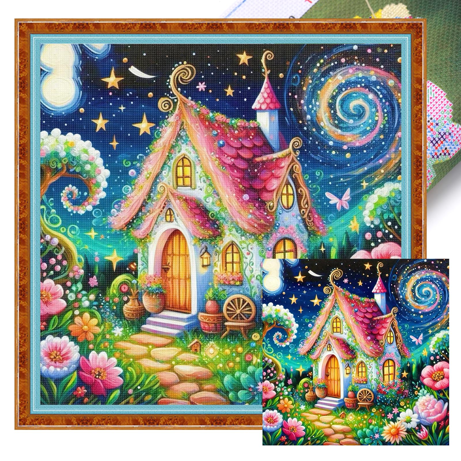 Poetrydraw Mushroom House Full 14Ct Diy Stamped Needlework Embroidery Kit 19.69X19.69inch Embroidery Needlepoint Starter Kits For Beginners Adults Home Decor