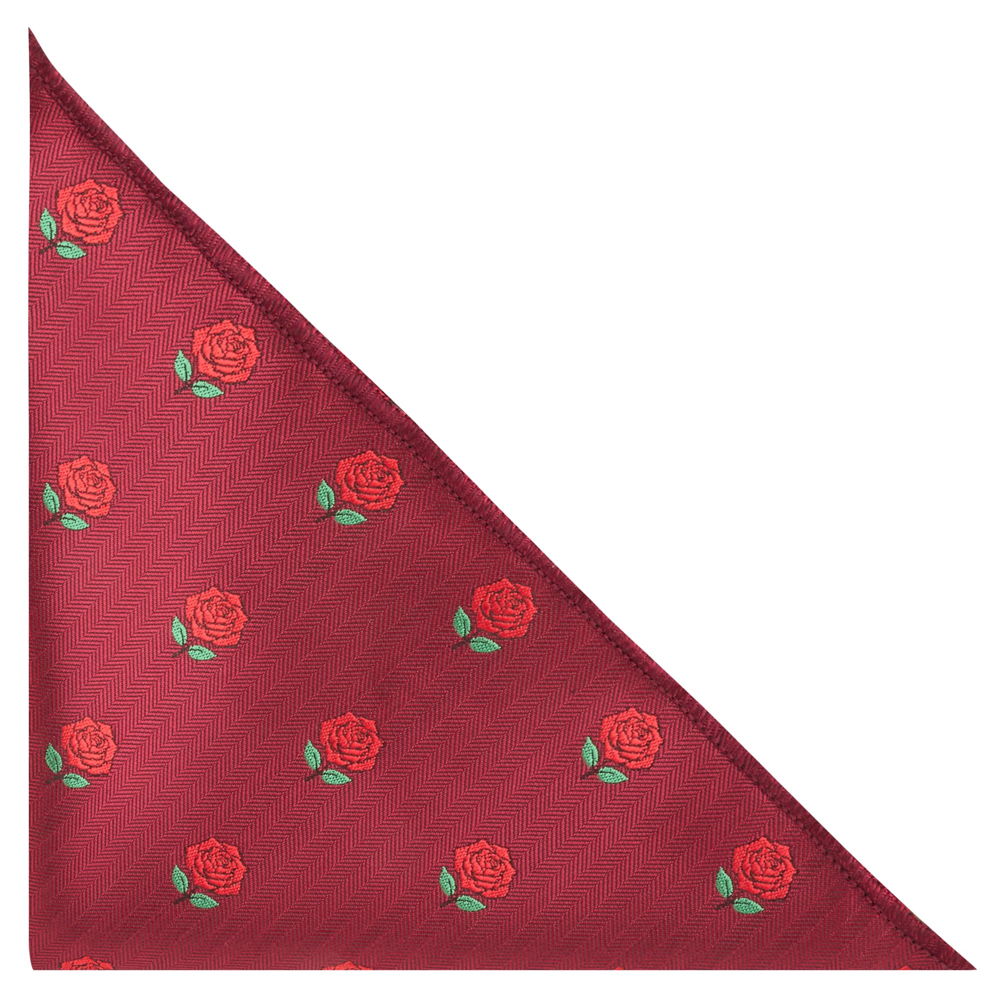 King & Priory Red Rose Burgundy Red Herringbone Embroidered Pocket Square, Handkerchief