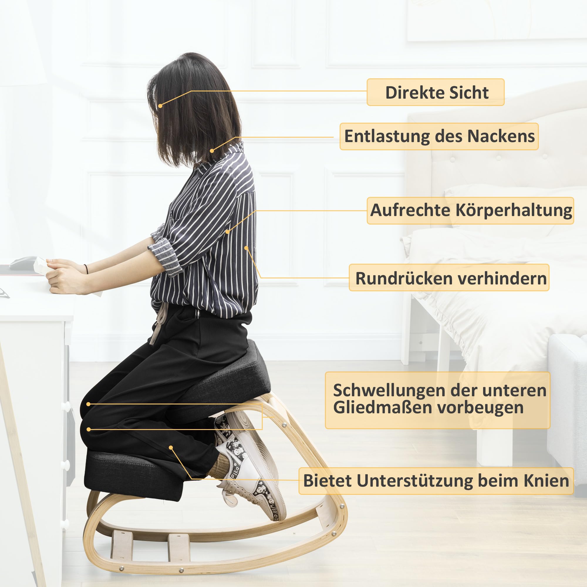 Vinsetto Ergonomischer Kniestuhl, Kniehocker Gesundheitsstuhl für Zuhause, Büro, Meditation, zur Verbesserung der Rückenschmerzen Nackenschmerzen Lindern & Körperhaltung Schwarz