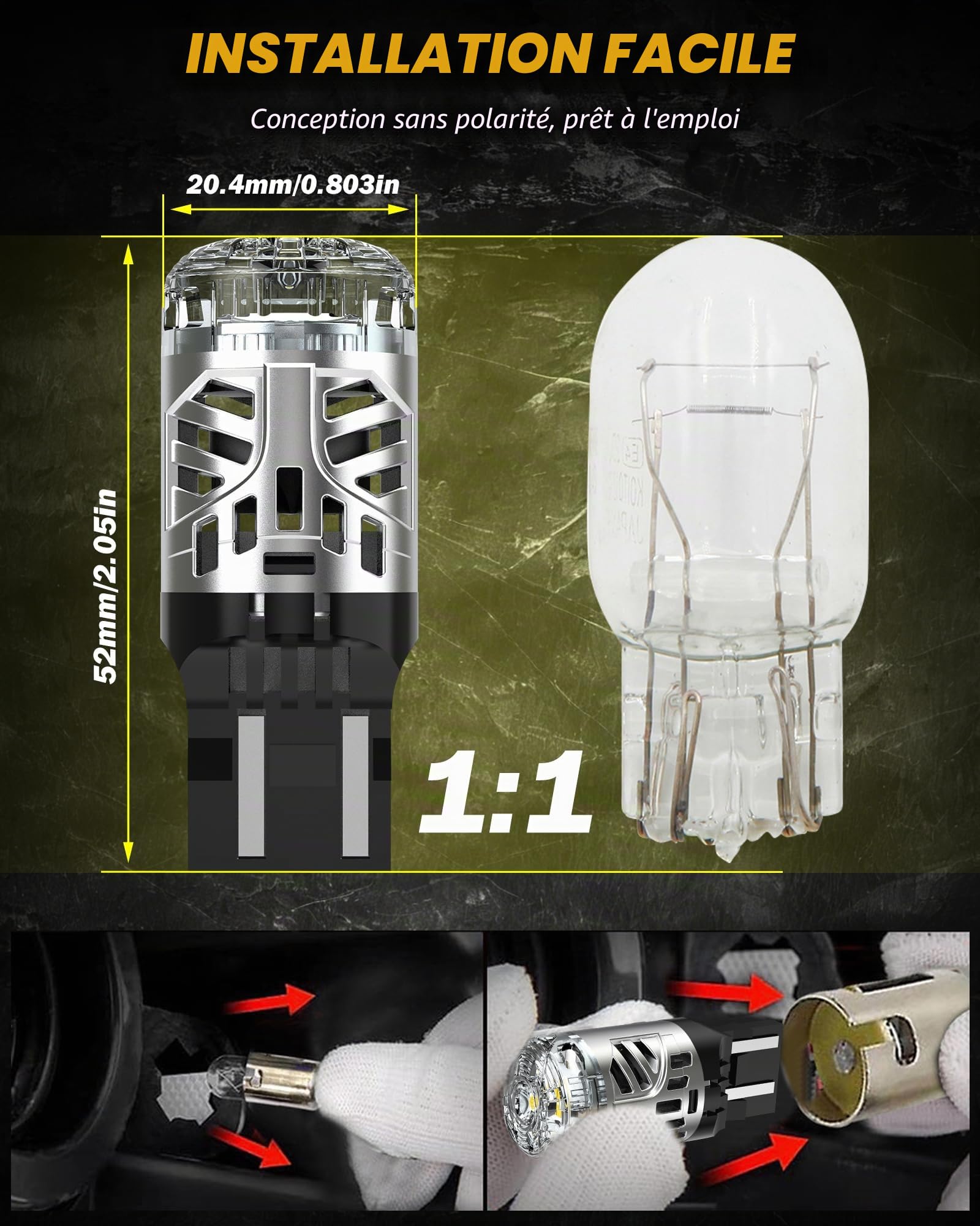 Ampoule 7443 W21/5W blanche, ultra-lumineuse (600%), 6 000 lumens, 12 V, sans erreur CAN-Bus. Ampoule LED W21/5W 7443 pour feux de recul, feux de stationnement et feux de jour, lot de 2