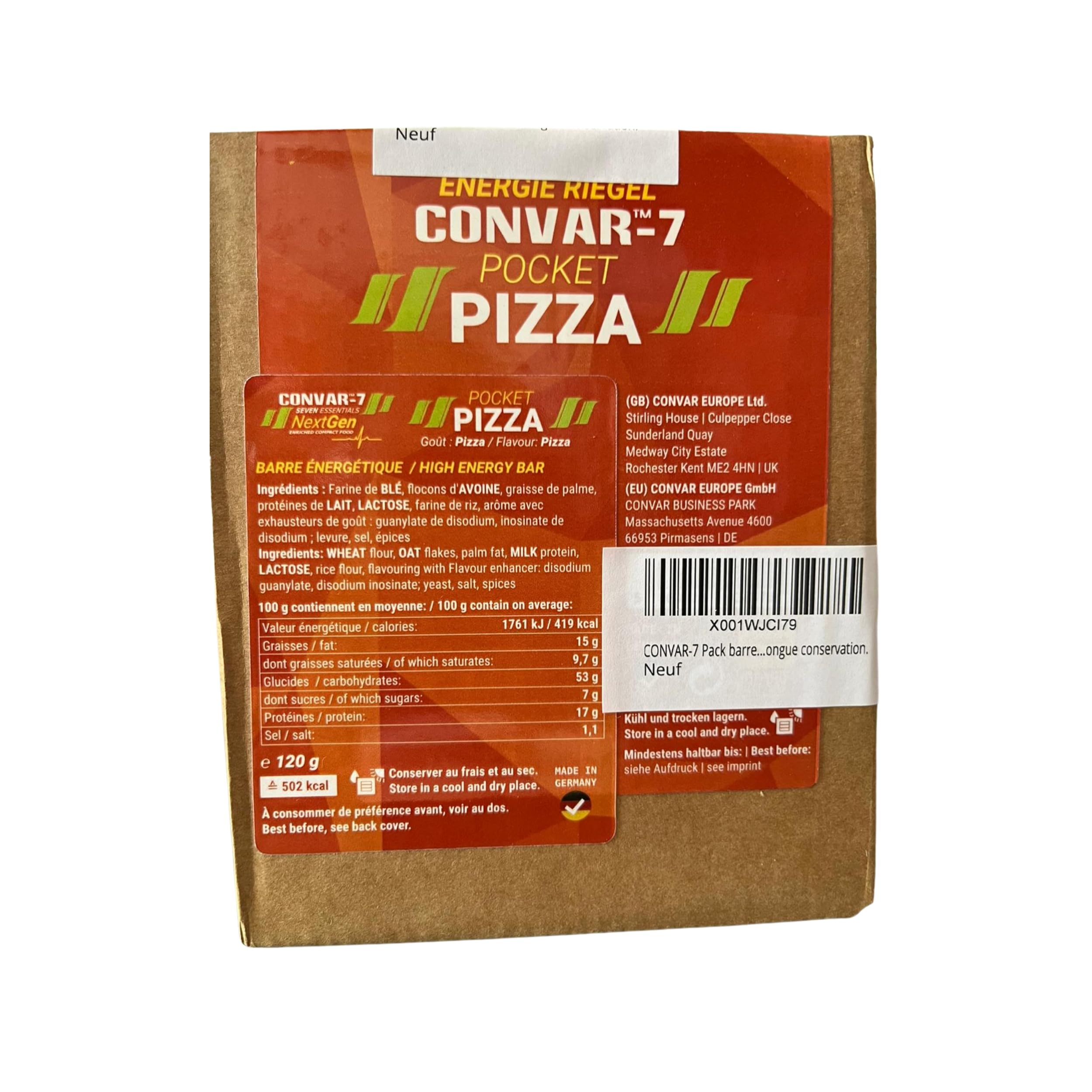 CONVAR-7 Barrita Energética Pizza Ración de Supervivencia Emergencia