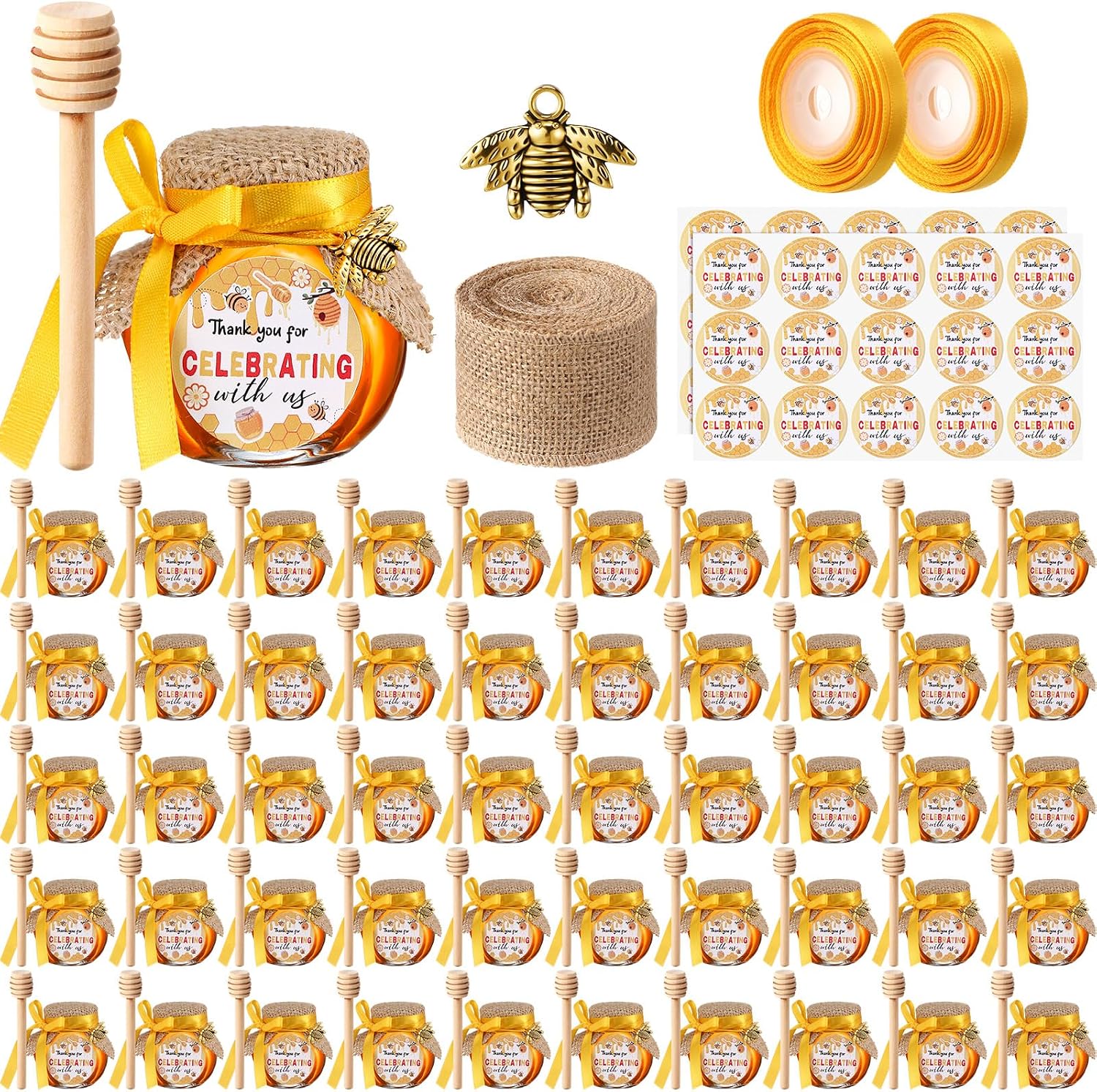 Funnymoom 30 Sets Mini Glass Honey Jars Party Favors in Bulk 1.5 oz | Bee Themed, Wedding Party Gifts, Baby Shower Favors