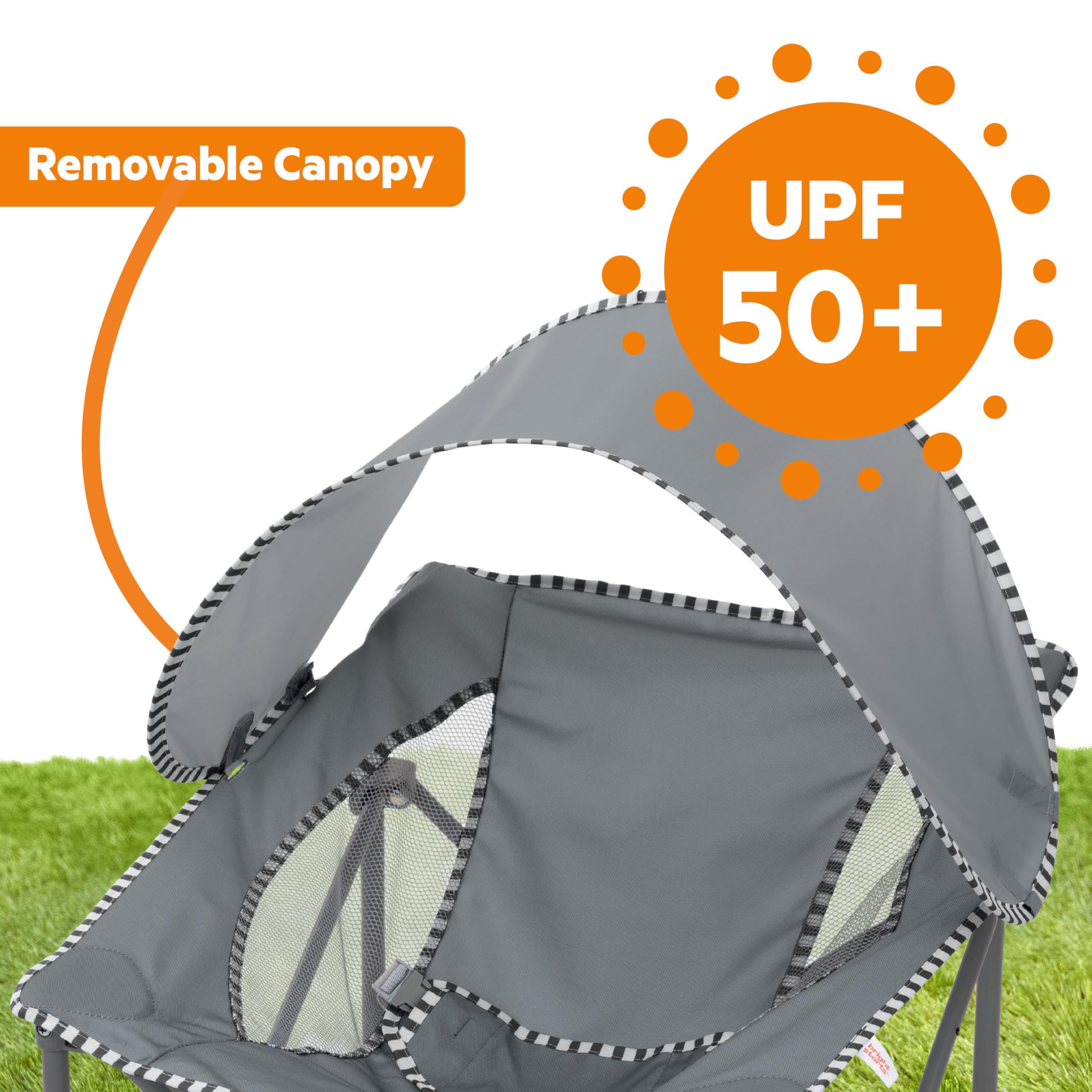 Bright Starts Pop ’N Chill Reisesitz, UPF 50+ Verdeck, Grau, Alter 0-6 Monate
